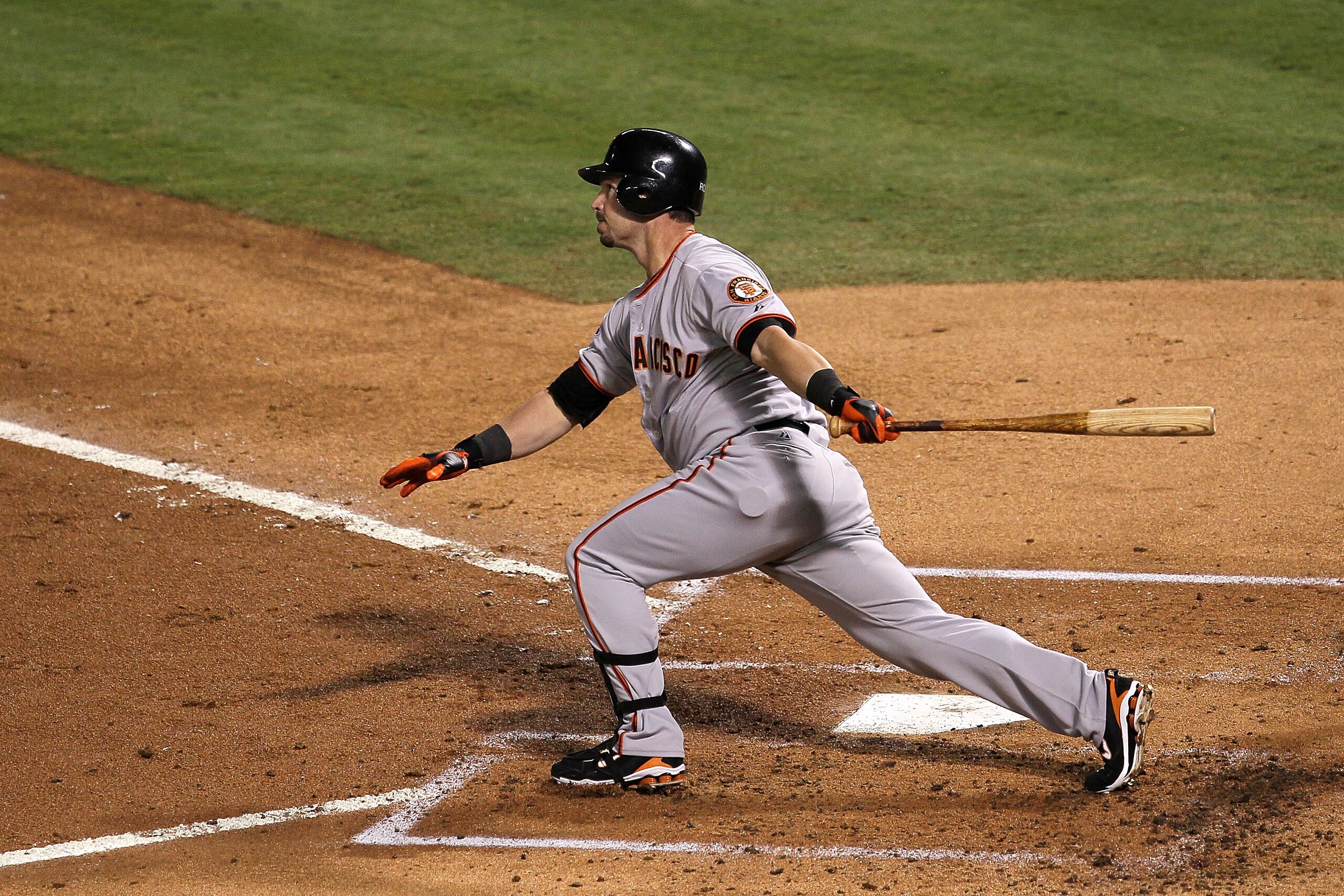 ARLINGTON, TX - NOVEMBER 01:  Aaron Rowand of the San Francisco Giants bats bats against the Texas Rangers in Game Five of the 2010 MLB World Series at Rangers Ballpark in Arlington on November 1, 2010 in Arlington, Texas.  (Photo by Stephen Dunn/Getty Im