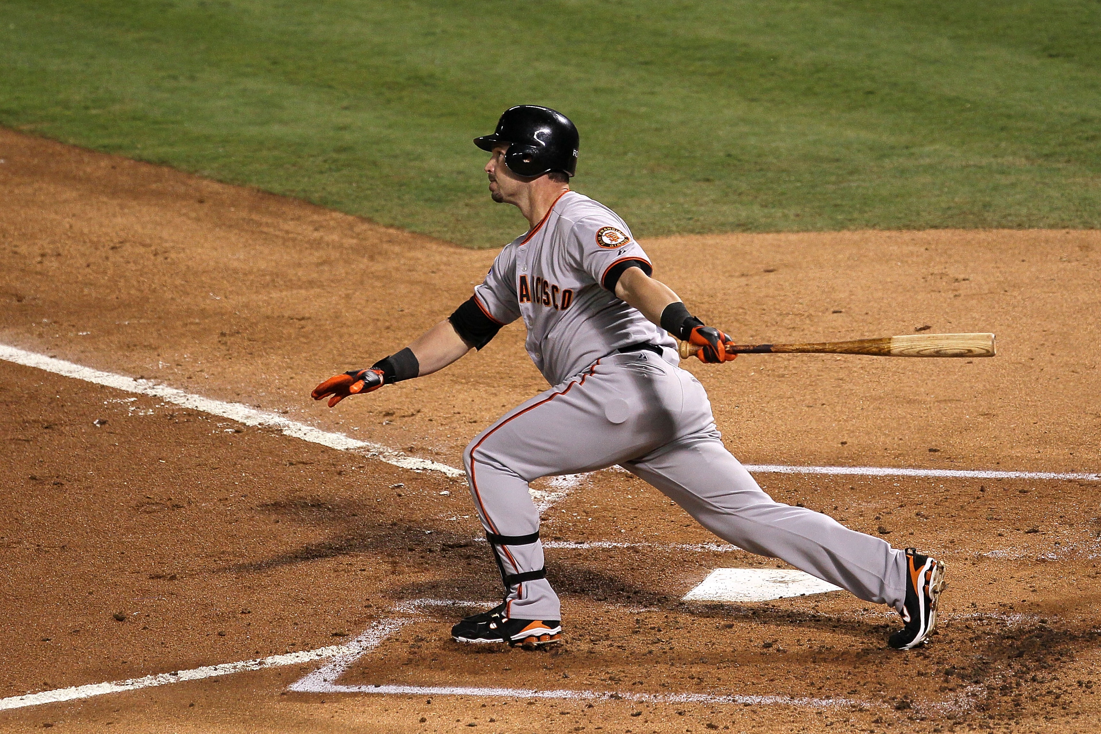 ARLINGTON, TX - NOVEMBER 01:  Aaron Rowand of the San Francisco Giants bats bats against the Texas Rangers in Game Five of the 2010 MLB World Series at Rangers Ballpark in Arlington on November 1, 2010 in Arlington, Texas.  (Photo by Stephen Dunn/Getty Im