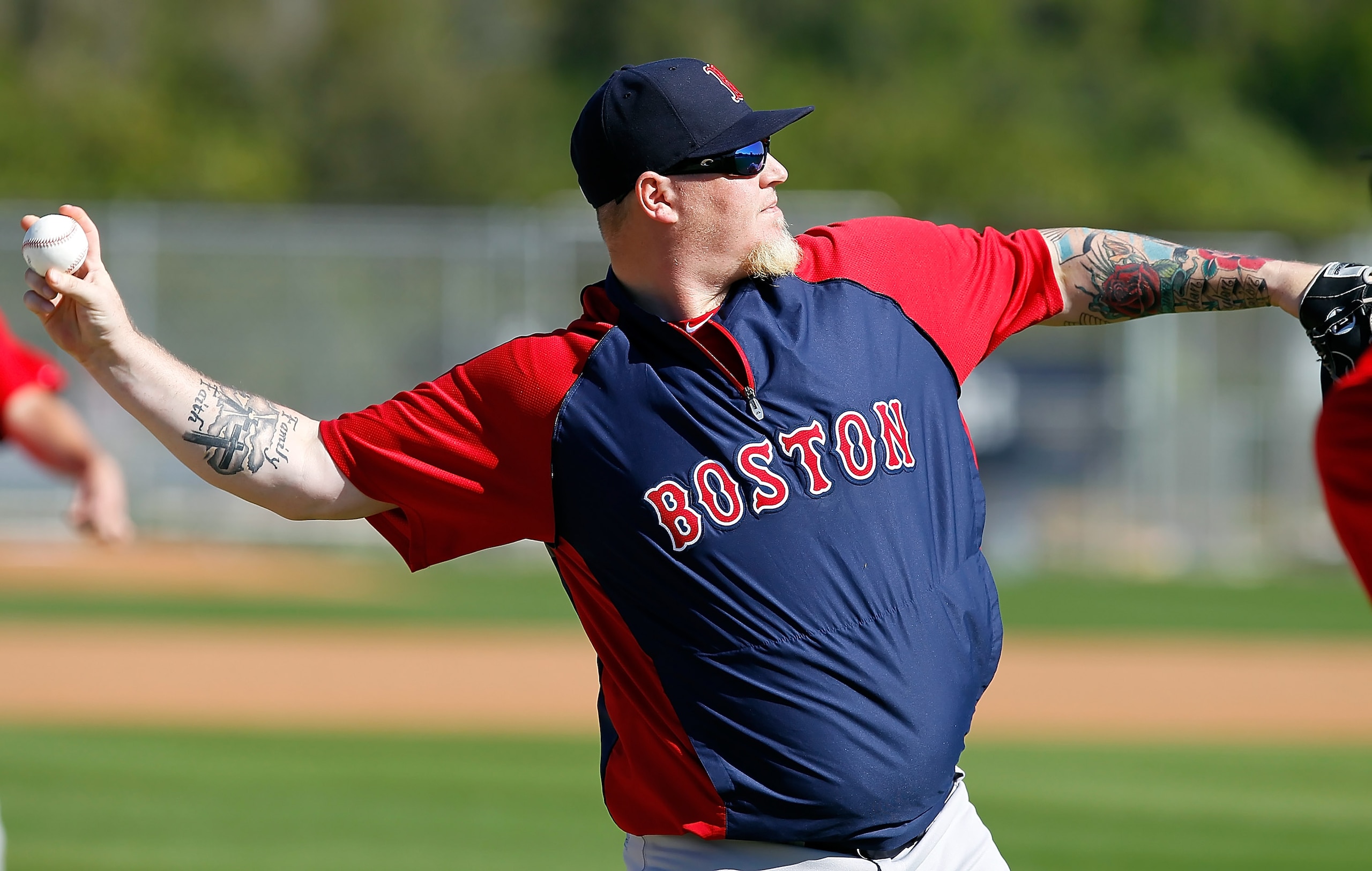 FORT MYERS, FL - FEBRUARY 19:  Pitcher Bobby Jenks #52 of the Boston Red Sox throws during a Spring Training Workout Session at the Red Sox Player Development Complex on February 19, 2011 in Fort Myers, Florida.  (Photo by J. Meric/Getty Images)