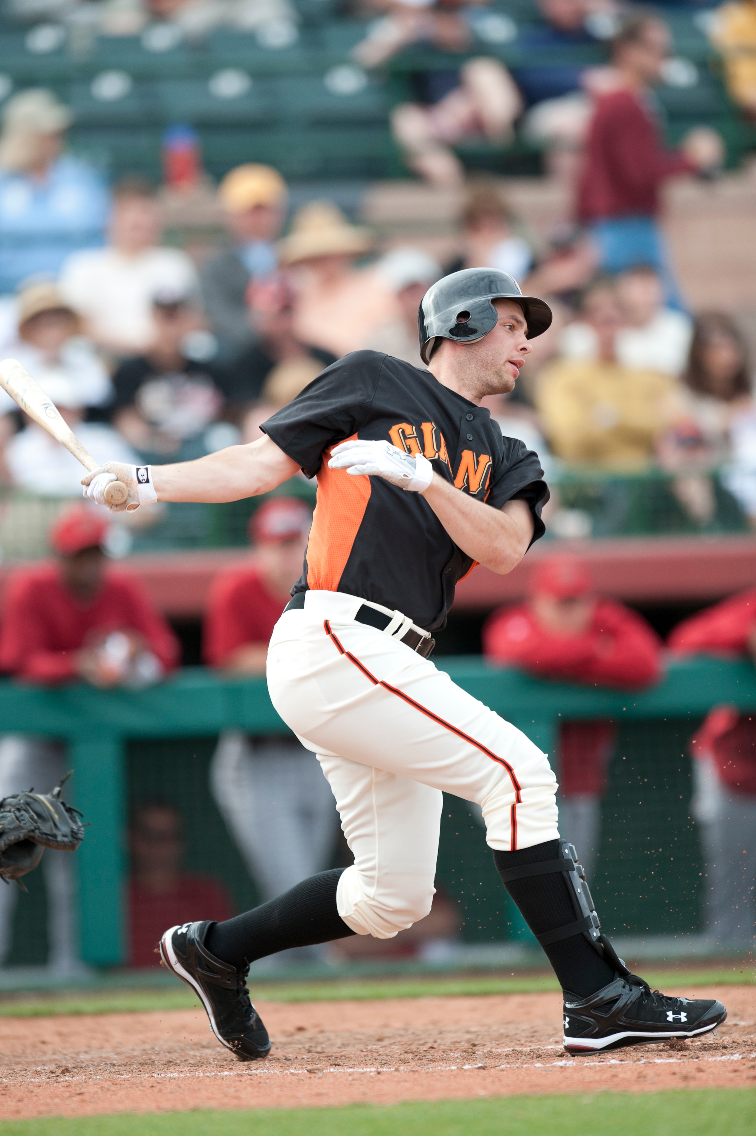 SCOTTSDALE, AZ - FEBRUARY 25: Brandon Belt #9 of the San Francisco Giants bats during a spring training game against the Arizona Diamondbacks at Scottsdale Stadium on February 25, 2011 in Scottsdale, Arizona. (Photo by Rob Tringali/Getty Images)