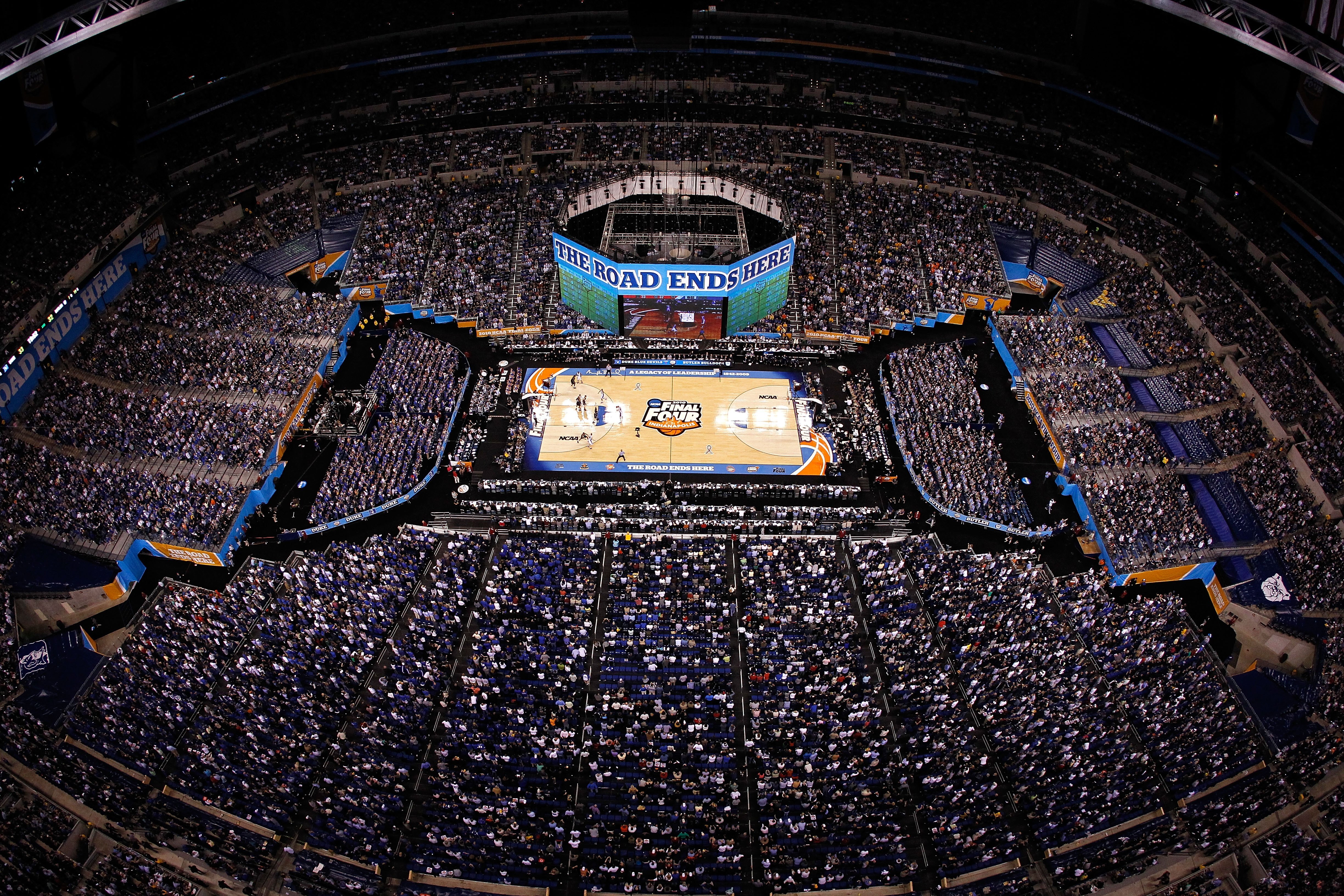 INDIANAPOLIS - APRIL 05:  A general view of the Butler Bulldogs playing against the Duke Blue Devils during the 2010 NCAA Division I Men's Basketball National Championship game at Lucas Oil Stadium on April 5, 2010 in Indianapolis, Indiana.  (Photo by Kev