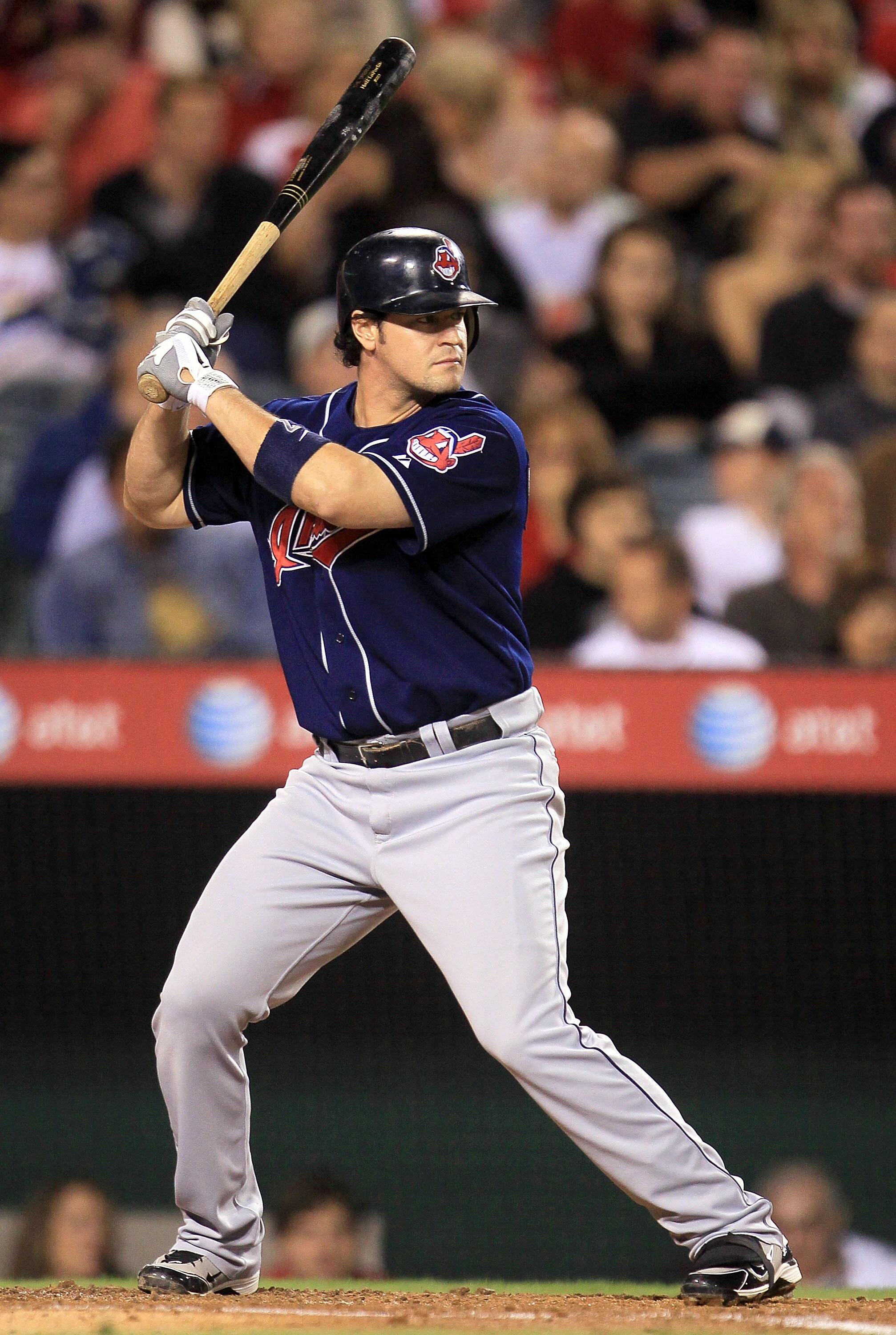 ANAHEIM, CA - SEPTEMBER 07:  Matt LaPorta #7 of the Cleveland Indians at bat against the Los Angeles Angels of Anaheim in the game at Angel Stadium on September 7, 2010 in Anaheim, California.  (Photo by Jeff Gross/Getty Images)