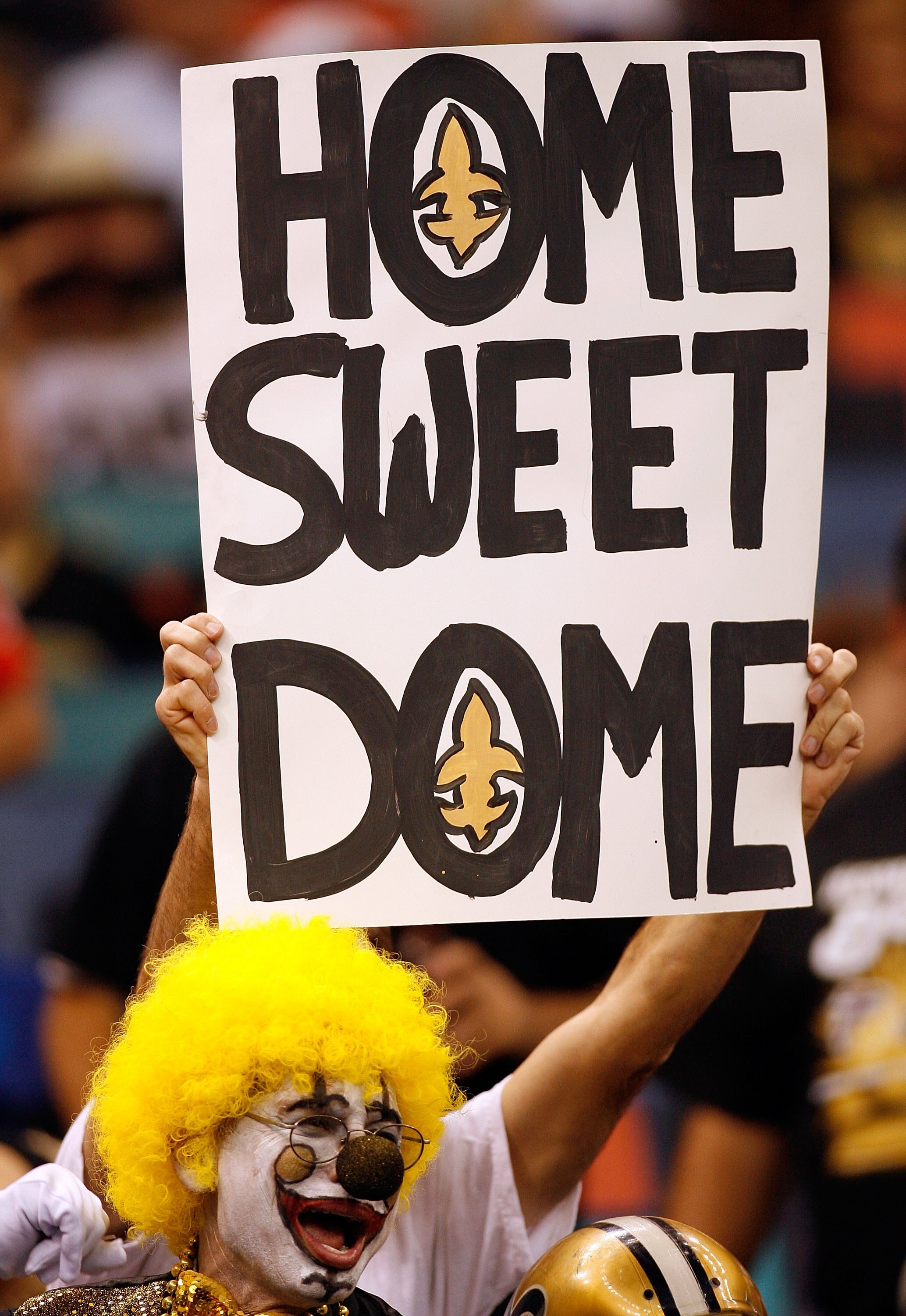 NEW ORLEANS - SEPTEMBER 25:  A fan holds up a sign during the Monday Night Football game against the Atlanta Falcons on September 25, 2006 at the Superdome in New Orleans, Louisiana.  Tonight's game marks the first time since Hurricane Katrina struck last
