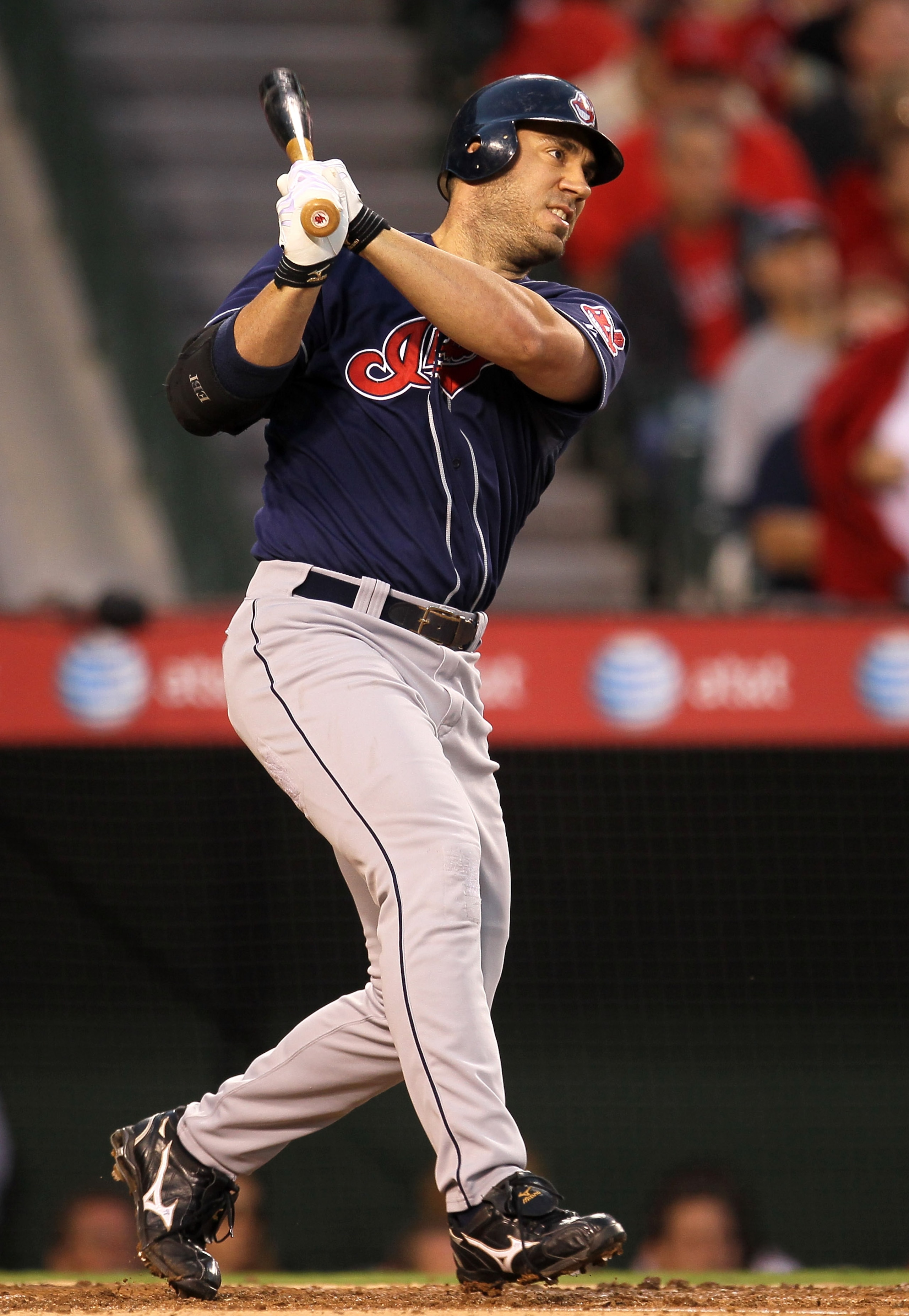 ANAHEIM, CA - SEPTEMBER 06:  Travis Hafner #48 of the Cleveland Indians bats against the Los Angeles Angels of Anaheim in the fourth inning on September 6, 2010 at Angel Stadium in Anaheim, California.  (Photo by Stephen Dunn/Getty Images)