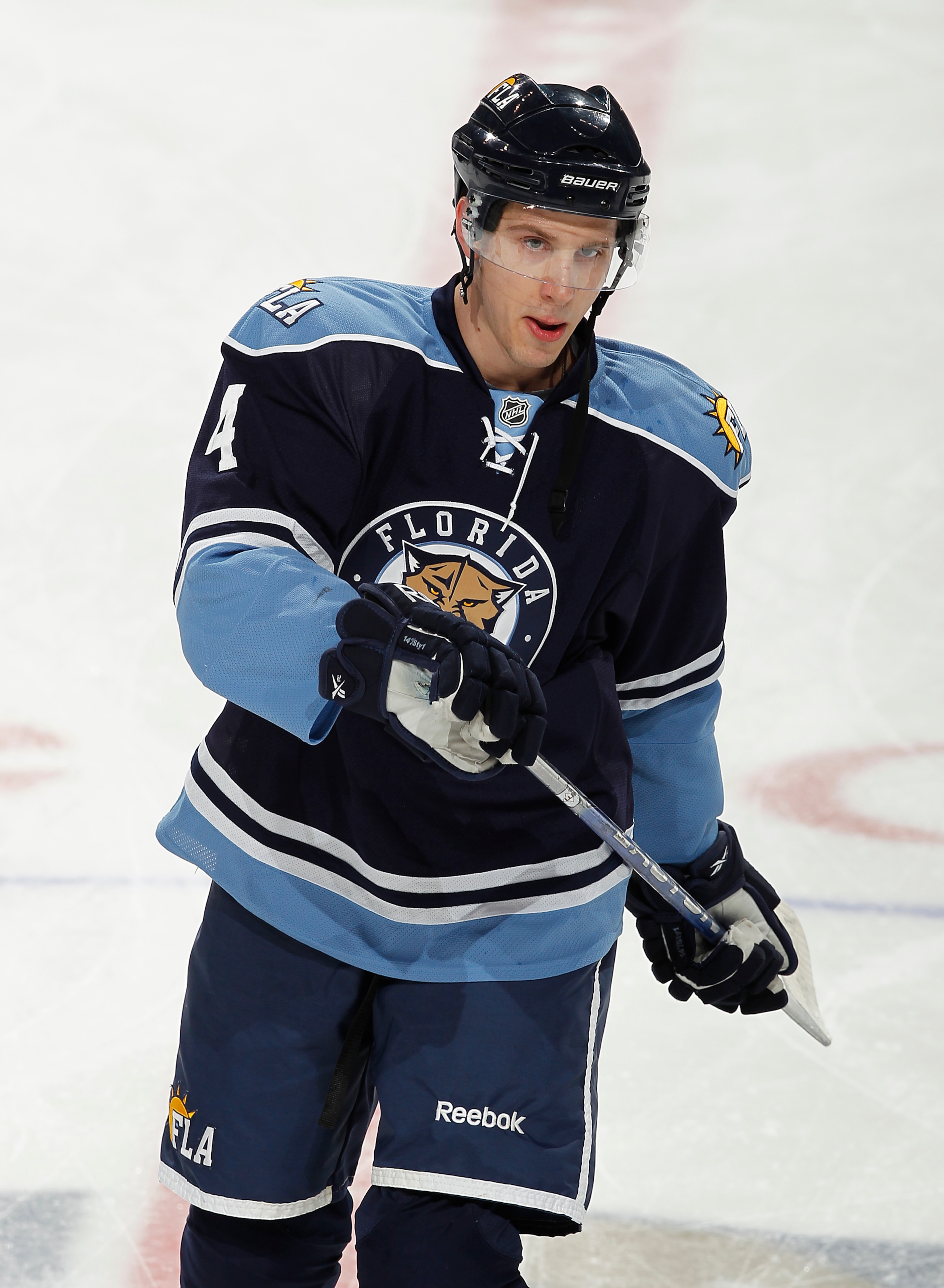 SUNRISE, FL - DECEMBER 17: Keaton Ellerby #4 of the Florida Panthers skates prior to the game against the Buffalo Sabres on December 17, 2010 at the BankAtlantic Center in Sunrise, Florida. The Panthers defeated the Sabres 6-2. (Photo by Joel Auerbach/Get