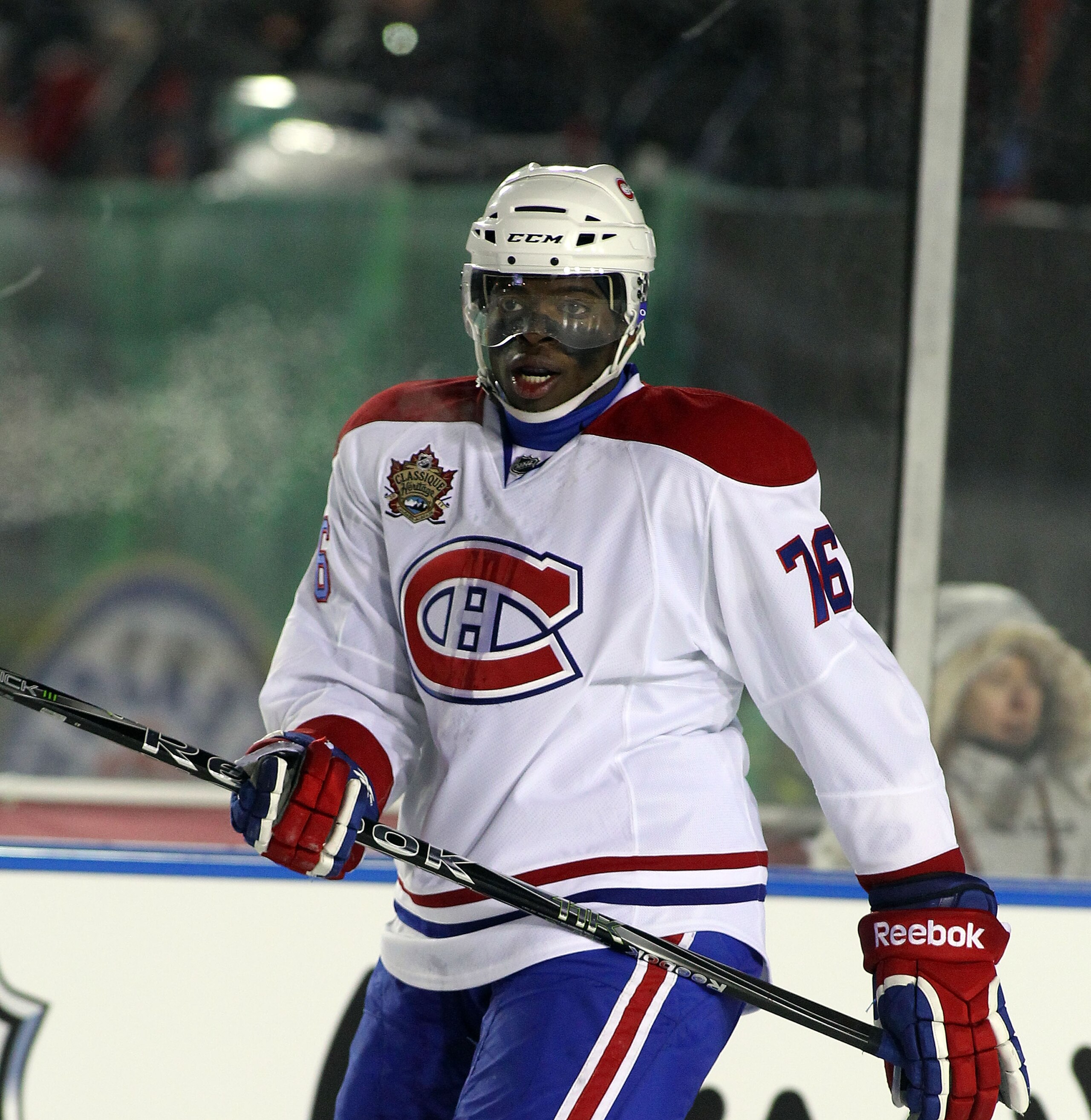 CALGARY, AB - FEBRUARY 20:  P.K. Subban #76 of the Montreal Canadiens skates against the Calgary Flames during the 2011 NHL Heritage Classic Game at McMahon Stadium on February 20, 2011 in Calgary, Alberta, Canada. The Flames defeated the Canadiens 4-0.