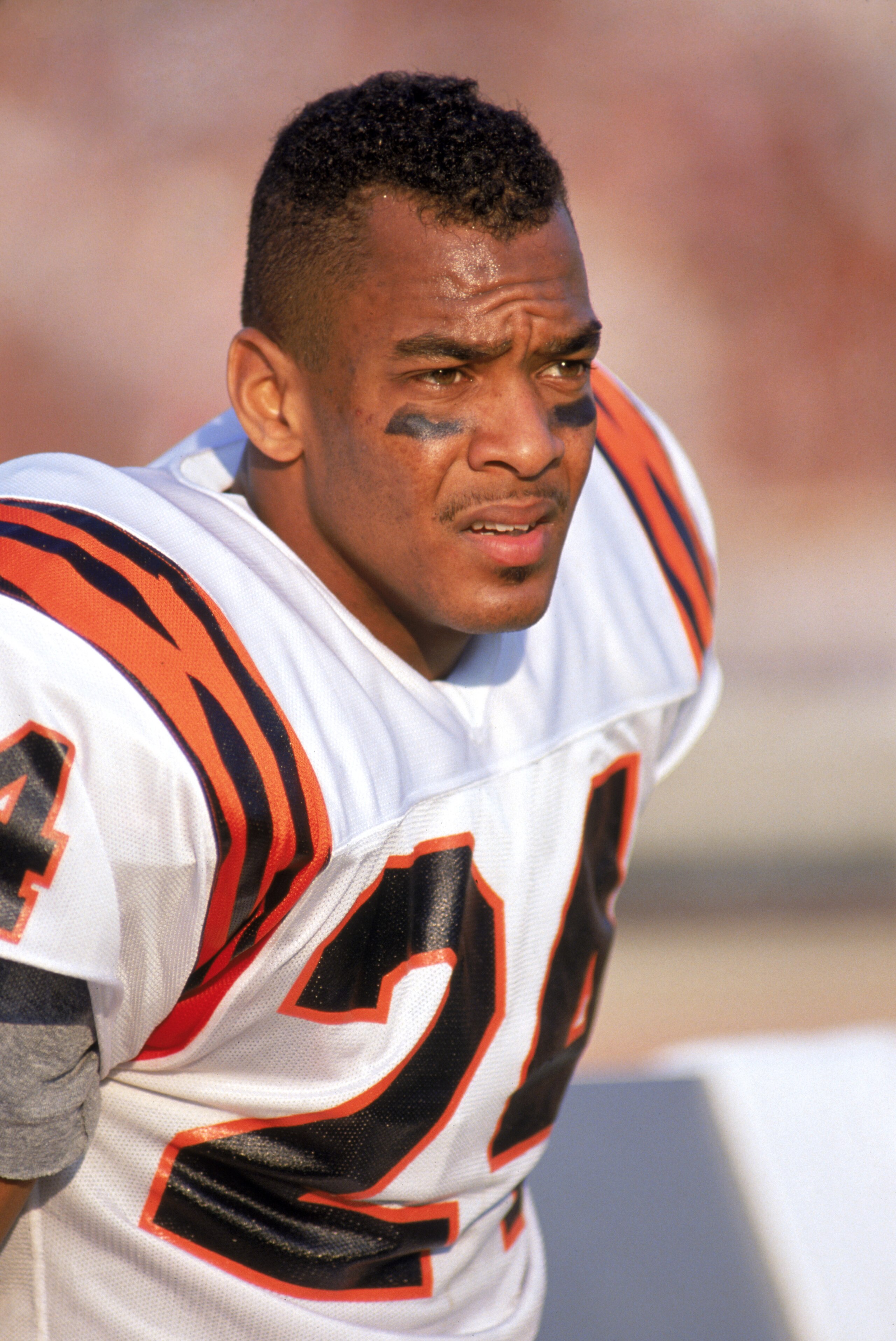 LOS ANGELES - NOVEMBER 5: Defensive back Lewis Billups #24 of the Cincinnati Bengals looks on as he takes a rest on the sidelines during a game against the Los Angeles Raiders at the Los Angeles Memorial Coliseum on November 5, 1989 in Los Angeles, Calif LOS ANGELES - NOVEMBER 5: Defensive back Lewis Billups #24 of the Cincinnati Bengals looks on as he takes a rest on the sidelines during a game against the Los Angeles Raiders at the Los Angeles Memorial Coliseum on November 5, 1989 in Los Angeles, Calif