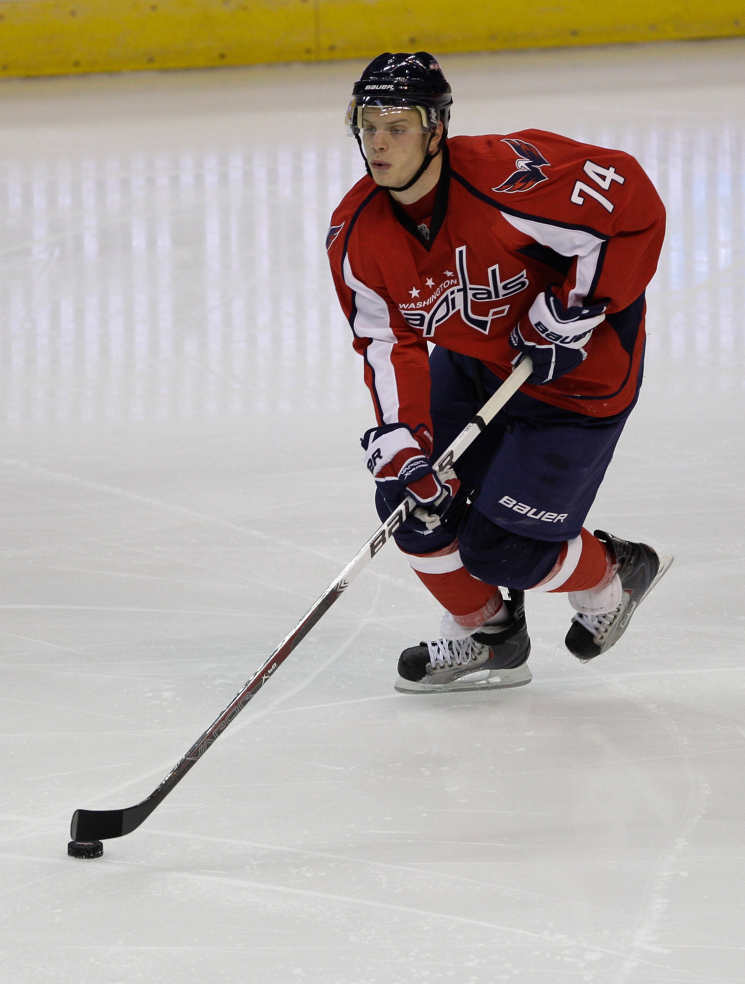 WASHINGTON, DC - FEBRUARY 25: John Carlson #74 of the Washington Capitals against the New York Rangers at the Verizon Center on February 25, 2011 in Washington, DC. The Rangers won 6-0.  (Photo by Rob Carr/Getty Images)