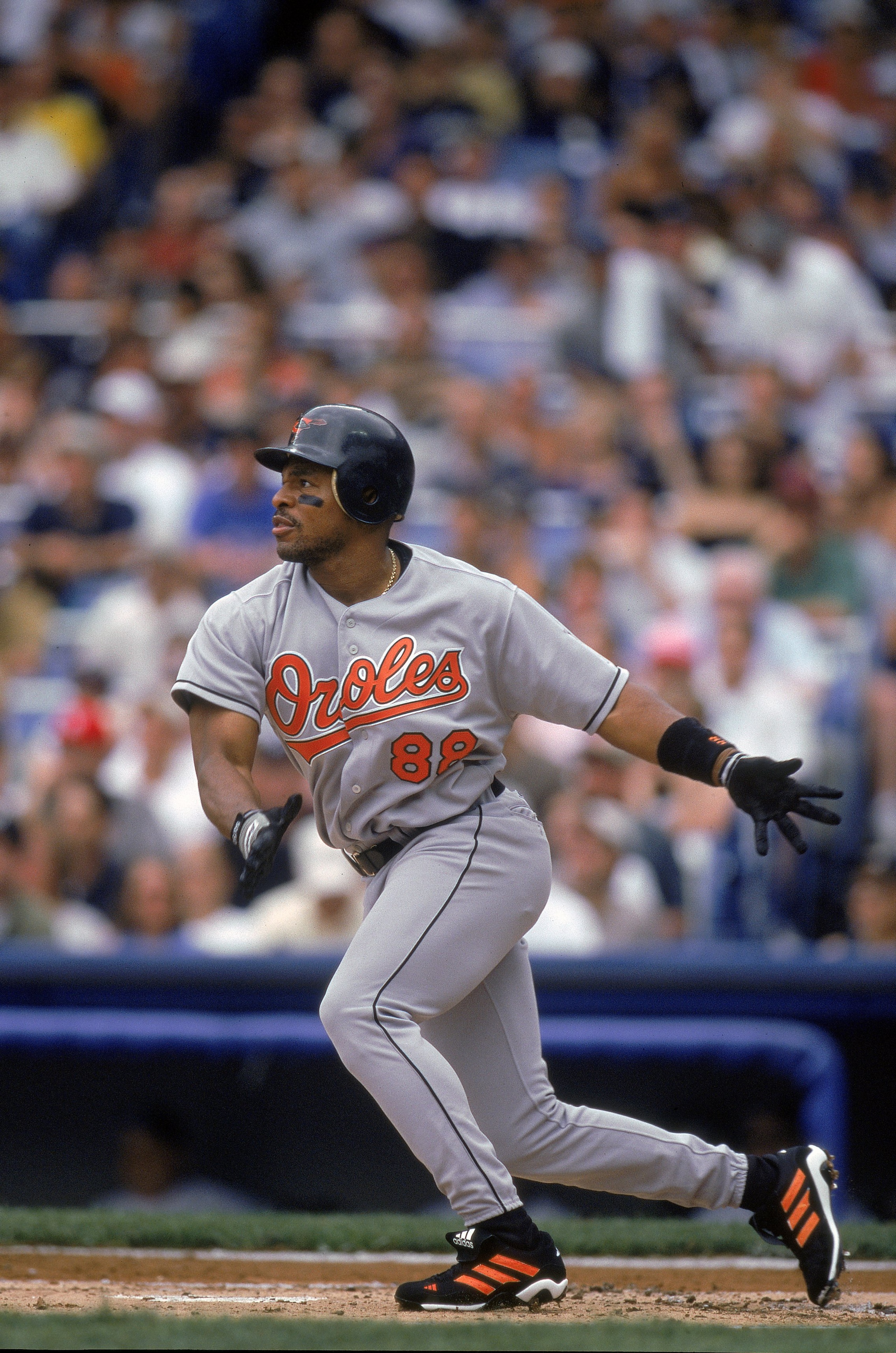 4 Jul 2000: Albert Belle #88 of the Baltimore Orioles drops the bat to move to first base during the game against the New York Yankees at Yankee Stadium in New York, New York. The Orioles defeated the Yankees 7-6.Mandatory Credit: Jamie Squire /Allsport 4 Jul 2000: Albert Belle #88 of the Baltimore Orioles drops the bat to move to first base during the game against the New York Yankees at Yankee Stadium in New York, New York. The Orioles defeated the Yankees 7-6.Mandatory Credit: Jamie Squire /Allsport