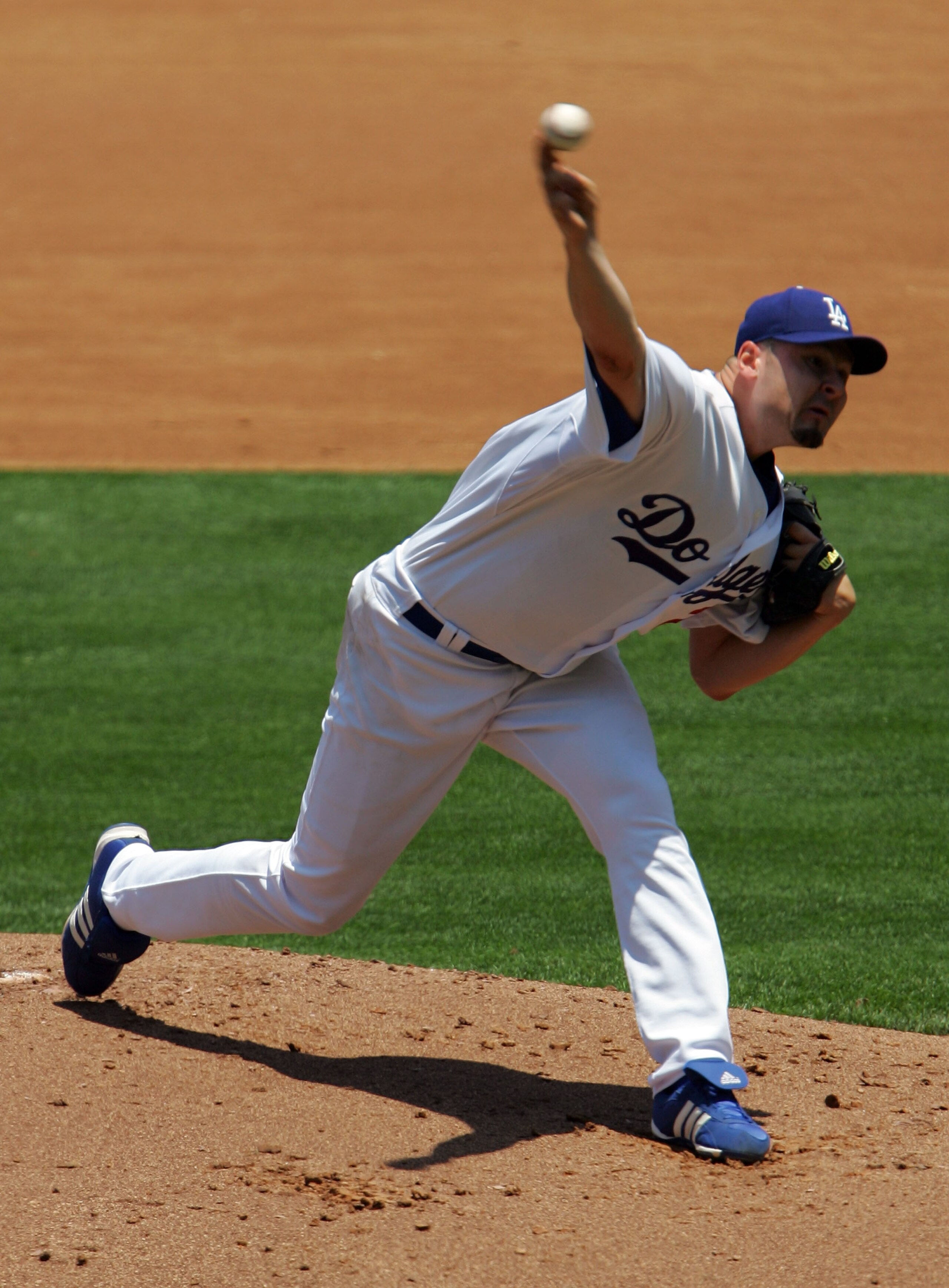 LOS ANGELES, CA - JUNE 16: Jason Schmidt #29 of the Los Angeles Dodgers throws a pitch in the first inning against the Los Angeles Angels of Anaheim during an interleague game at Dodger Stadium on June 16, 2007 in Los Angeles, California. The Angels defe LOS ANGELES, CA - JUNE 16: Jason Schmidt #29 of the Los Angeles Dodgers throws a pitch in the first inning against the Los Angeles Angels of Anaheim during an interleague game at Dodger Stadium on June 16, 2007 in Los Angeles, California. The Angels defe