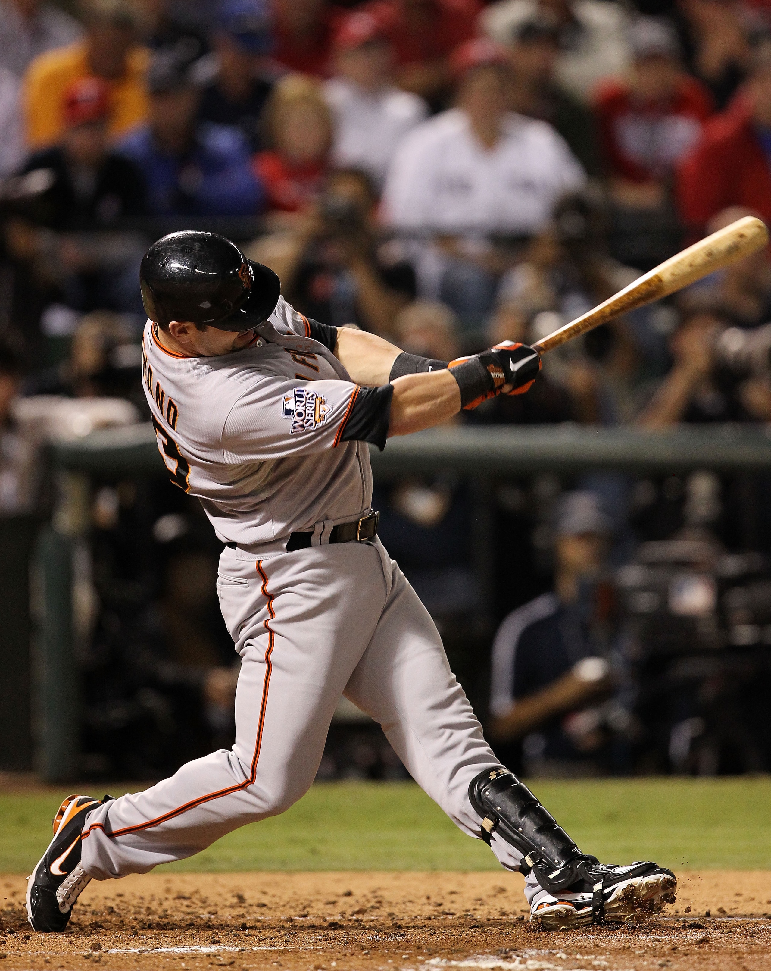 ARLINGTON, TX - NOVEMBER 01: Aaron Rowand of the San Francisco Giants bats against the Texas Rangers in Game Five of the 2010 MLB World Series at Rangers Ballpark in Arlington on November 1, 2010 in Arlington, Texas. The Giants won 3-1. (Photo by Ronald ARLINGTON, TX - NOVEMBER 01: Aaron Rowand of the San Francisco Giants bats against the Texas Rangers in Game Five of the 2010 MLB World Series at Rangers Ballpark in Arlington on November 1, 2010 in Arlington, Texas. The Giants won 3-1. (Photo by Ronald