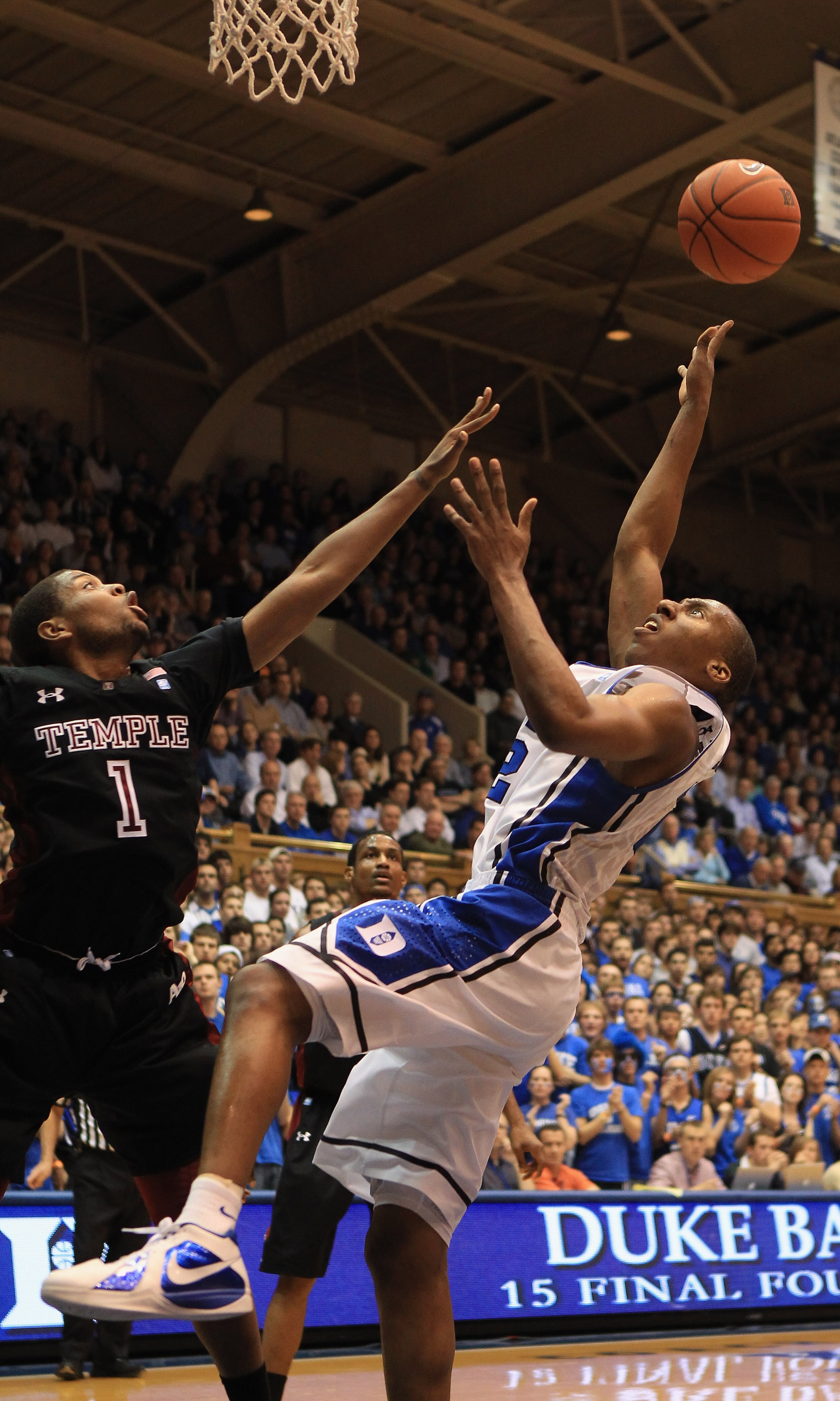 DURHAM, NC - FEBRUARY 23:  Khalif Wyatt #1 of the Temple Owls tries to stop Nolan Smith #2 of the Duke Blue Devils during their game at Cameron Indoor Stadium on February 23, 2011 in Durham, North Carolina.  (Photo by Streeter Lecka/Getty Images)