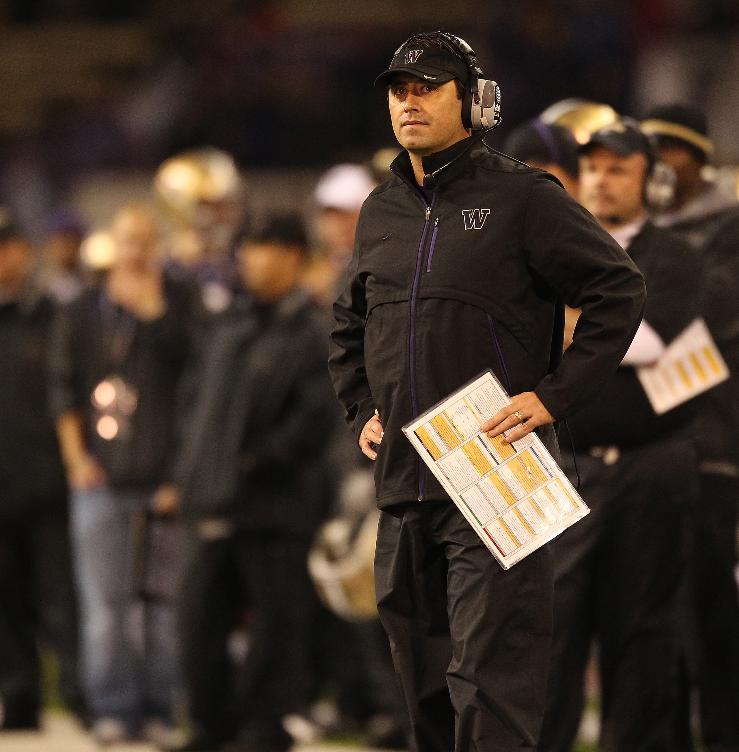 SEATTLE - OCTOBER 30:  Head coach Steve Sarkisian of the Washington Huskies looks on during the game against the Stanford Cardinal on October 30, 2010 at Husky Stadium in Seattle, Washington. Stanford defeated Washington 41-0. (Photo by Otto Greule Jr/Get