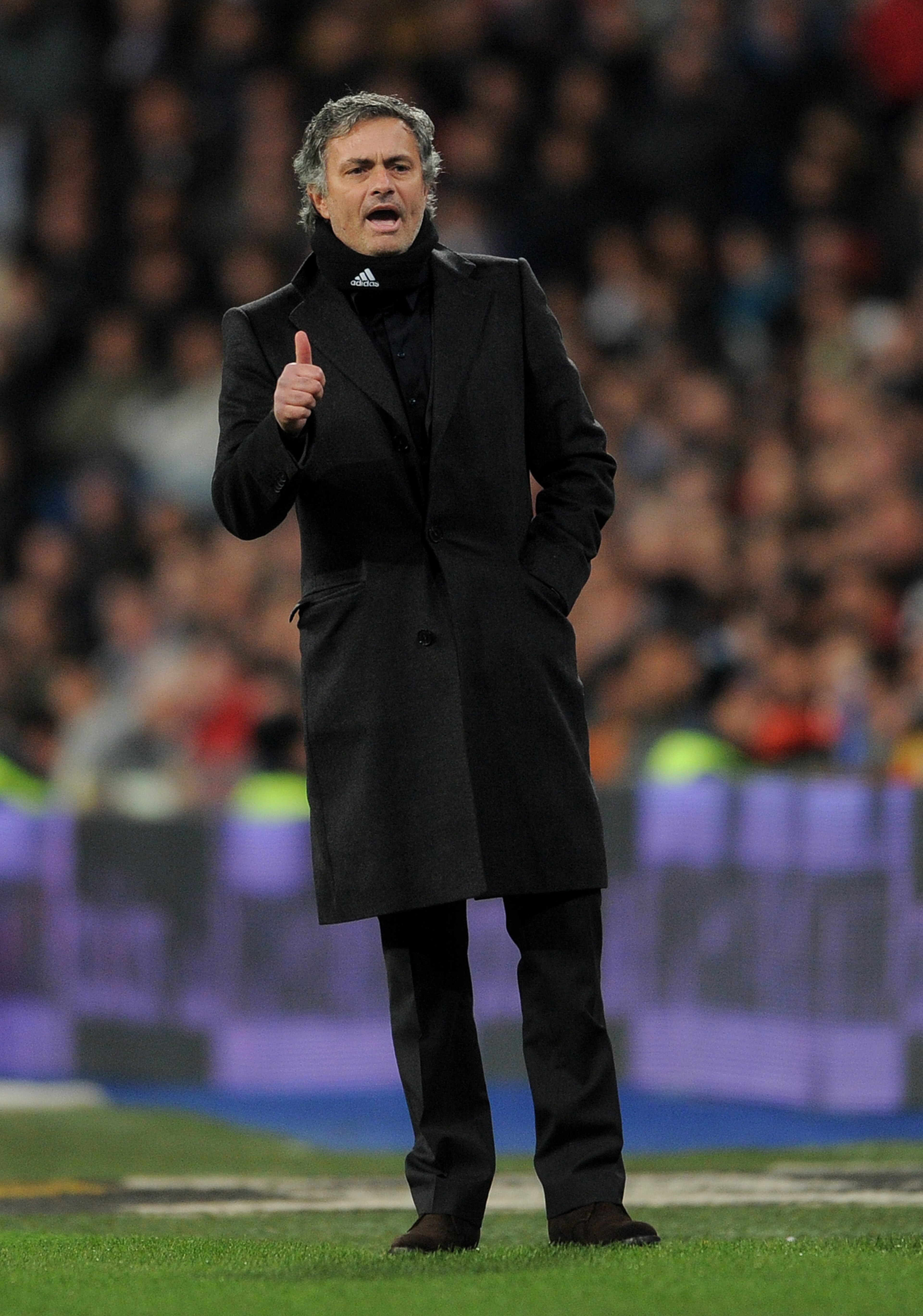 MADRID, SPAIN - FEBRUARY 02: Head coach Jose Mourinho of Real Madrid reacts during the semi-final Copa del Rey second leg match between Real Madrid and Sevilla at Estadio Santiago Bernabeu on February 2, 2011 in Madrid, Spain. (Photo by Jasper Juinen/G MADRID, SPAIN - FEBRUARY 02: Head coach Jose Mourinho of Real Madrid reacts during the semi-final Copa del Rey second leg match between Real Madrid and Sevilla at Estadio Santiago Bernabeu on February 2, 2011 in Madrid, Spain. (Photo by Jasper Juinen/G