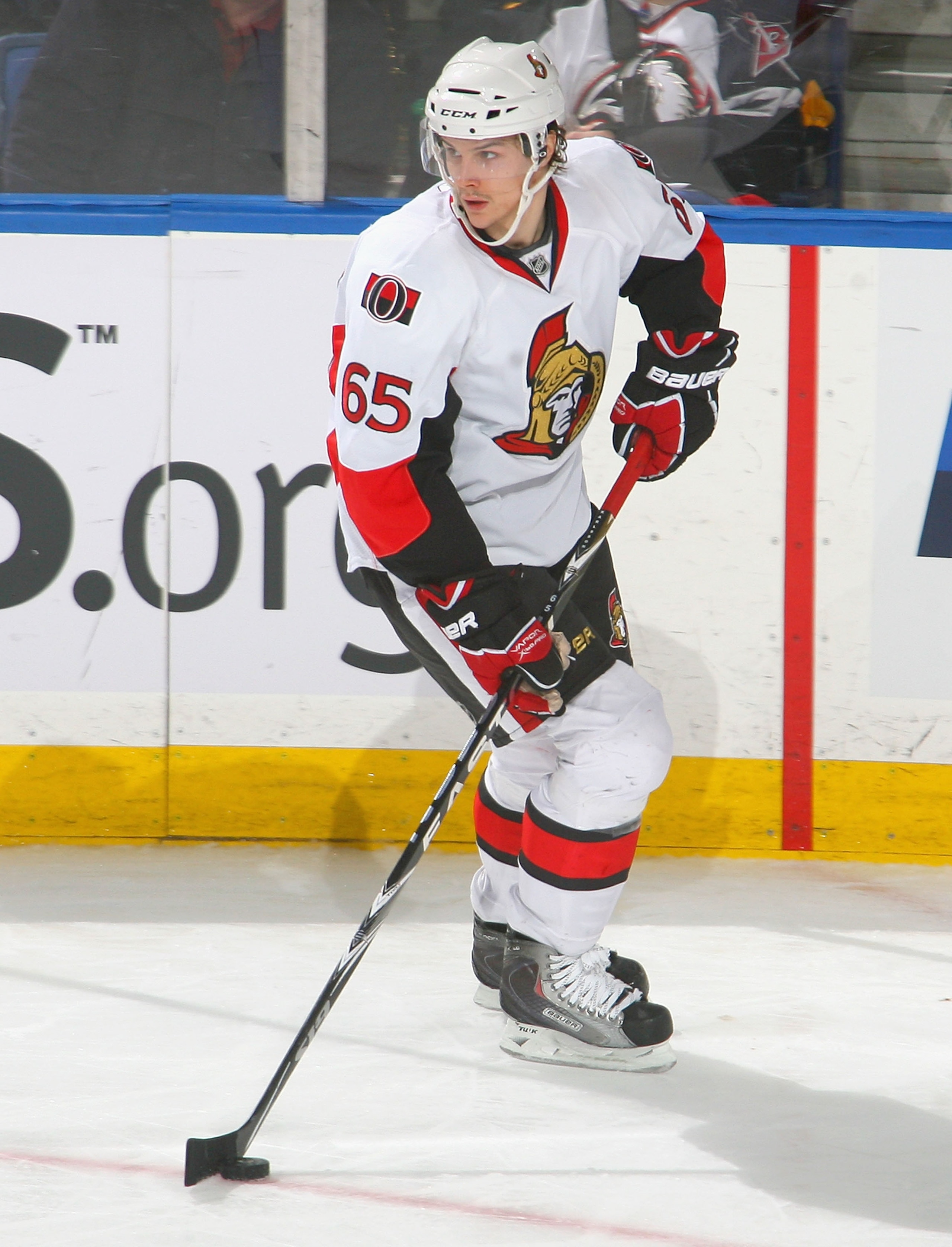 BUFFALO, NY - FEBRUARY 25:  Erik Karlsson #65 of the Ottawa Senators skates against the Buffalo Sabres  at HSBC Arena on February 25, 2011 in Buffalo, New York. Buffalo won 4-2.  (Photo by Rick Stewart/Getty Images)