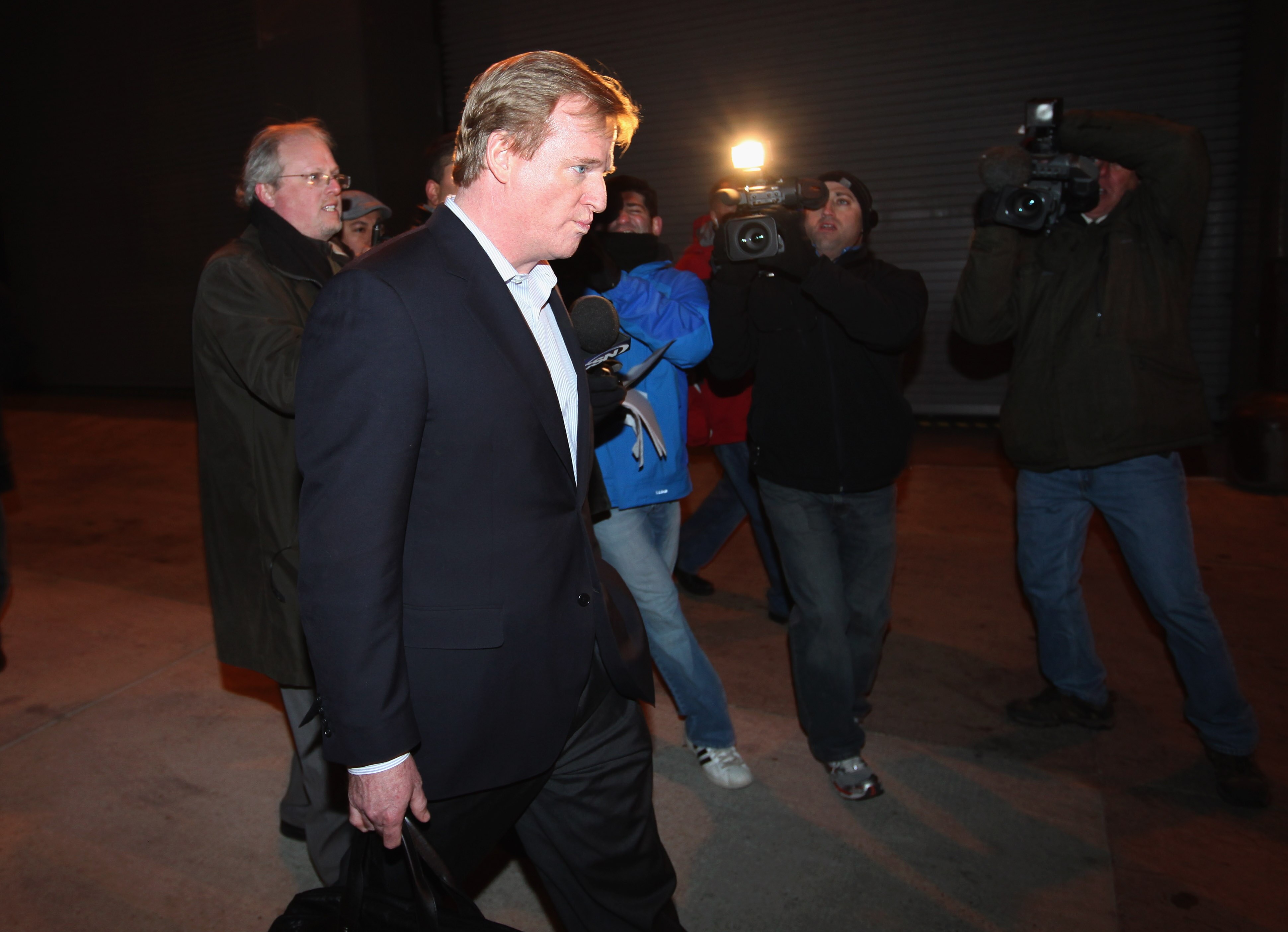 WASHINGTON, DC - MARCH 03: NFL Commissioner Roger Goodell leaves a meeting between the league and the players union on March 3, 2011 in Washington, DC. The NFL and the players' union agreed to an extension of the current collective bargaining agreement. (