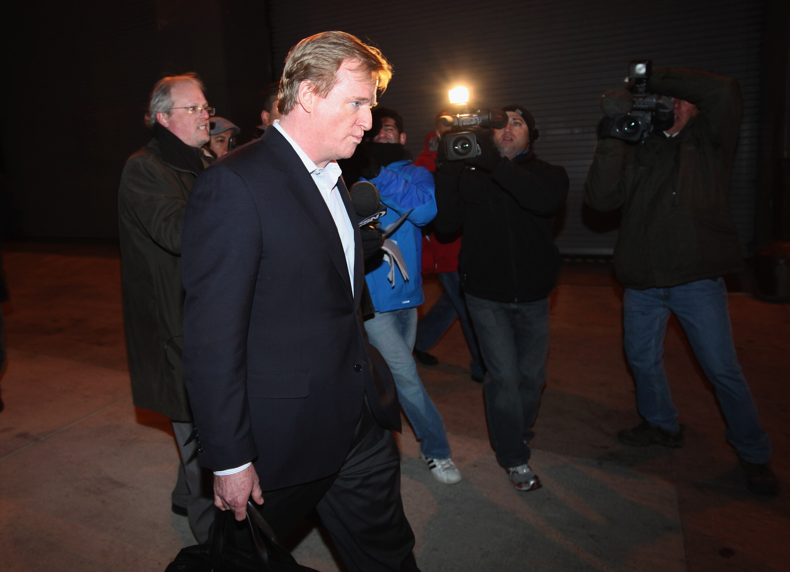 WASHINGTON, DC - MARCH 03: NFL Commissioner Roger Goodell leaves a meeting between the league and the players union on March 3, 2011 in Washington, DC. The NFL and the players' union agreed to an extension of the current collective bargaining agreement. (