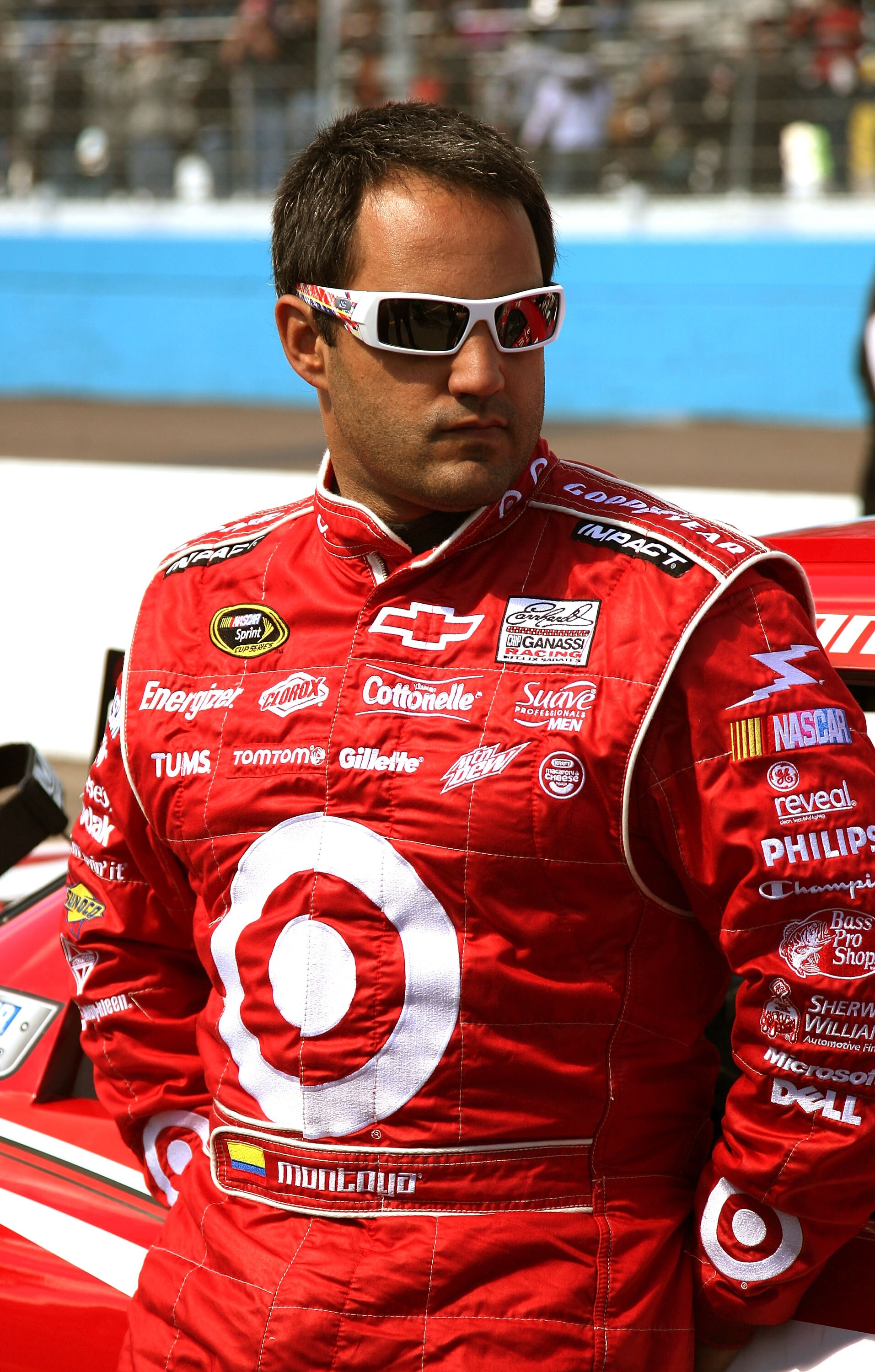 AVONDALE, AZ - FEBRUARY 27: Juan Pablo Montoya, driver of the #42 Target Chevrolet, leans on his car prior to the NASCAR Sprint Cup Series Subway Fresh Fit 500 at Phoenix International Raceway on February 27, 2011 in Avondale, Arizona. (Photo by Jerry M AVONDALE, AZ - FEBRUARY 27: Juan Pablo Montoya, driver of the #42 Target Chevrolet, leans on his car prior to the NASCAR Sprint Cup Series Subway Fresh Fit 500 at Phoenix International Raceway on February 27, 2011 in Avondale, Arizona. (Photo by Jerry M