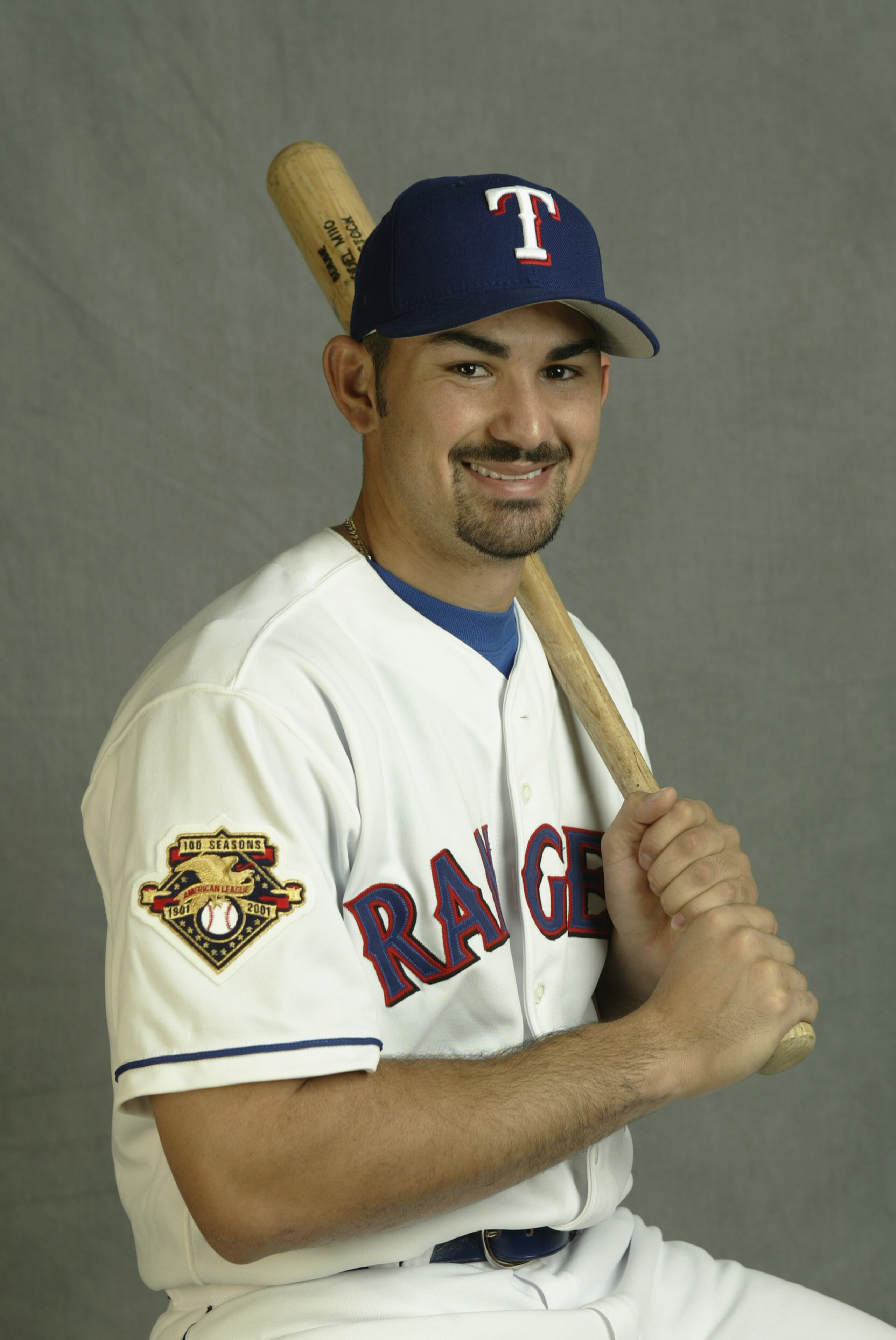 SURPRISE, AZ - FEBRUARY 26:  Infielder Adrian Gonzalez of the Texas Rangers poses for a picture during Texas Rangers Media Day at Surprise Stadium on February 26, 2004 in Surprise, Arizona.