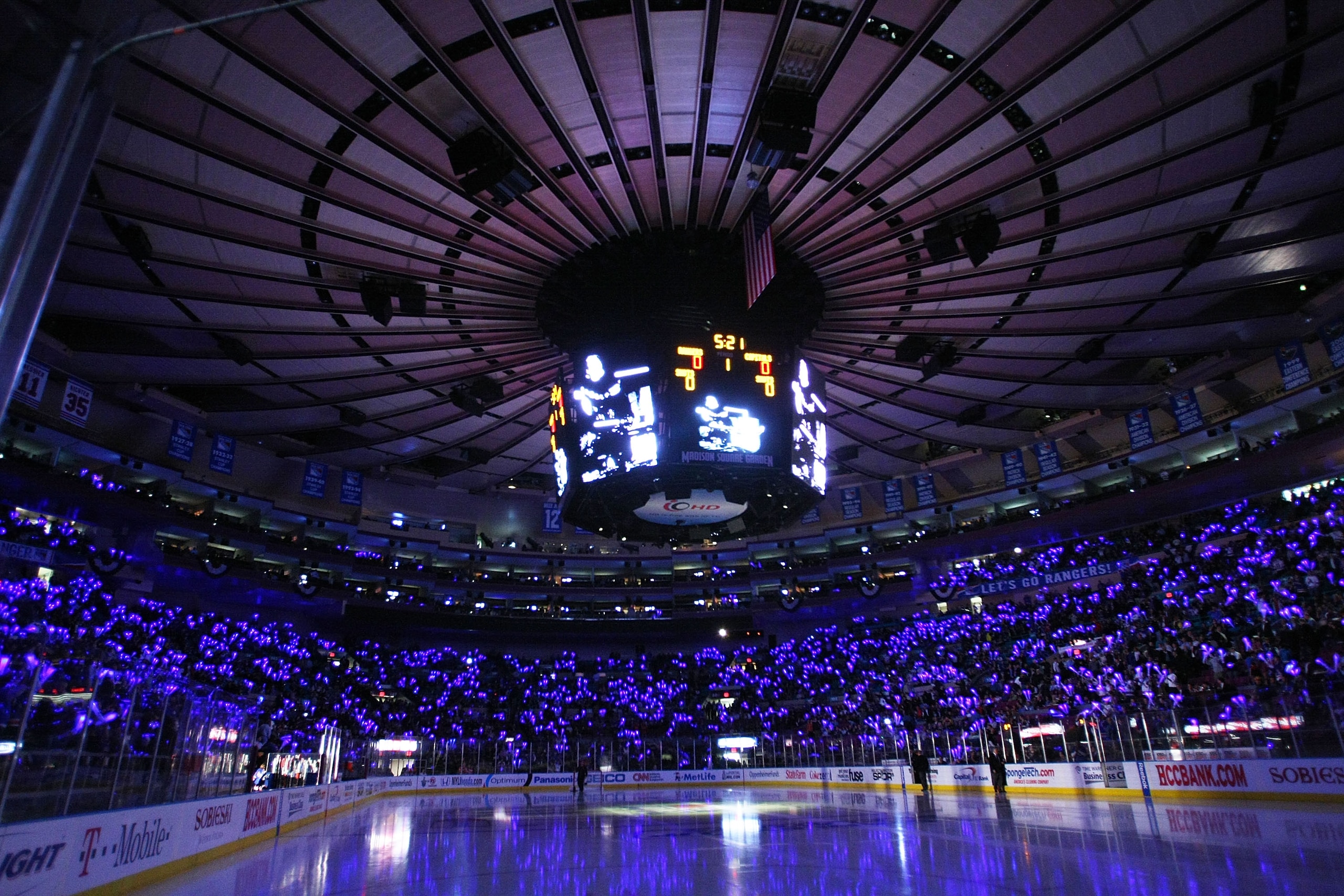 NEW YORK - APRIL 20: Fans were given glow sticks on their way into the game between the New York Rangers and the Washington Capitals for Game Three of the Eastern Conference Quarterfinal Round of the 2009 NHL Stanley Cup Playoffs at Madison Square Garden