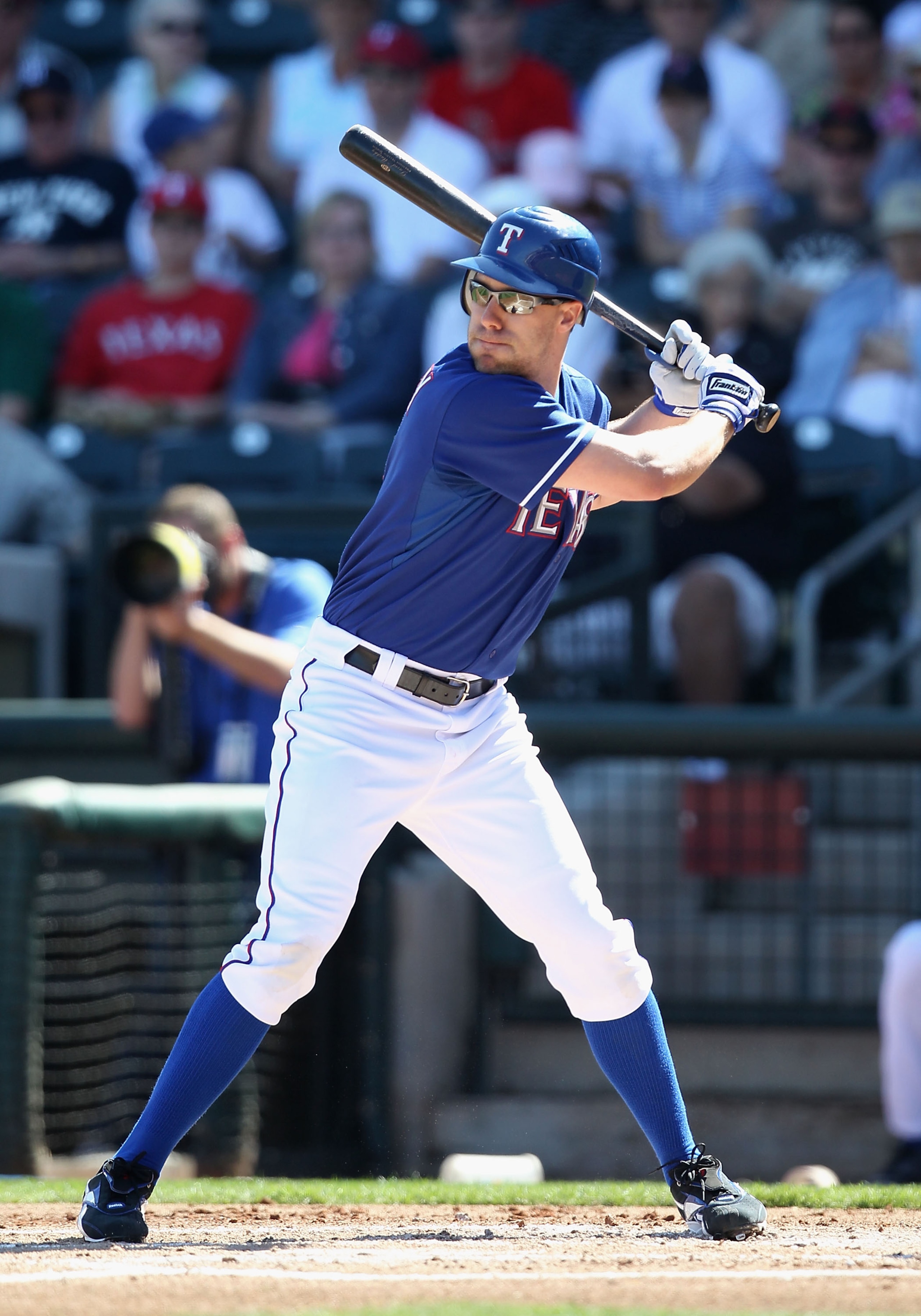 SURPRISE, AZ - MARCH 02:  David Murphy #7 of the Texas Rangers bats against the Los Angeles Angels of Anaheim during the spring training game at Surprise Stadium on March 2, 2011 in Surprise, Arizona.  (Photo by Christian Petersen/Getty Images)