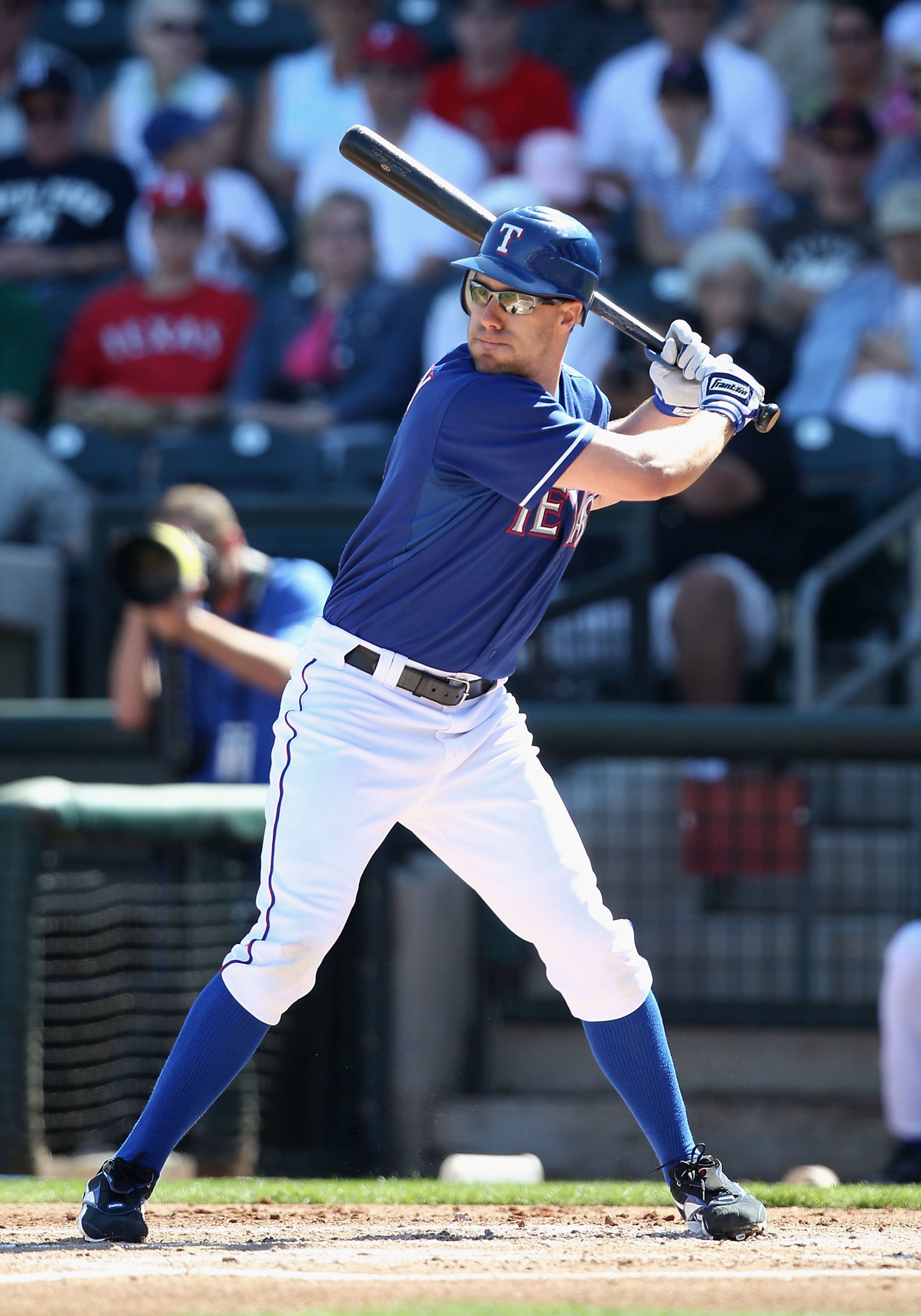 SURPRISE, AZ - MARCH 02:  David Murphy #7 of the Texas Rangers bats against the Los Angeles Angels of Anaheim during the spring training game at Surprise Stadium on March 2, 2011 in Surprise, Arizona.  (Photo by Christian Petersen/Getty Images)