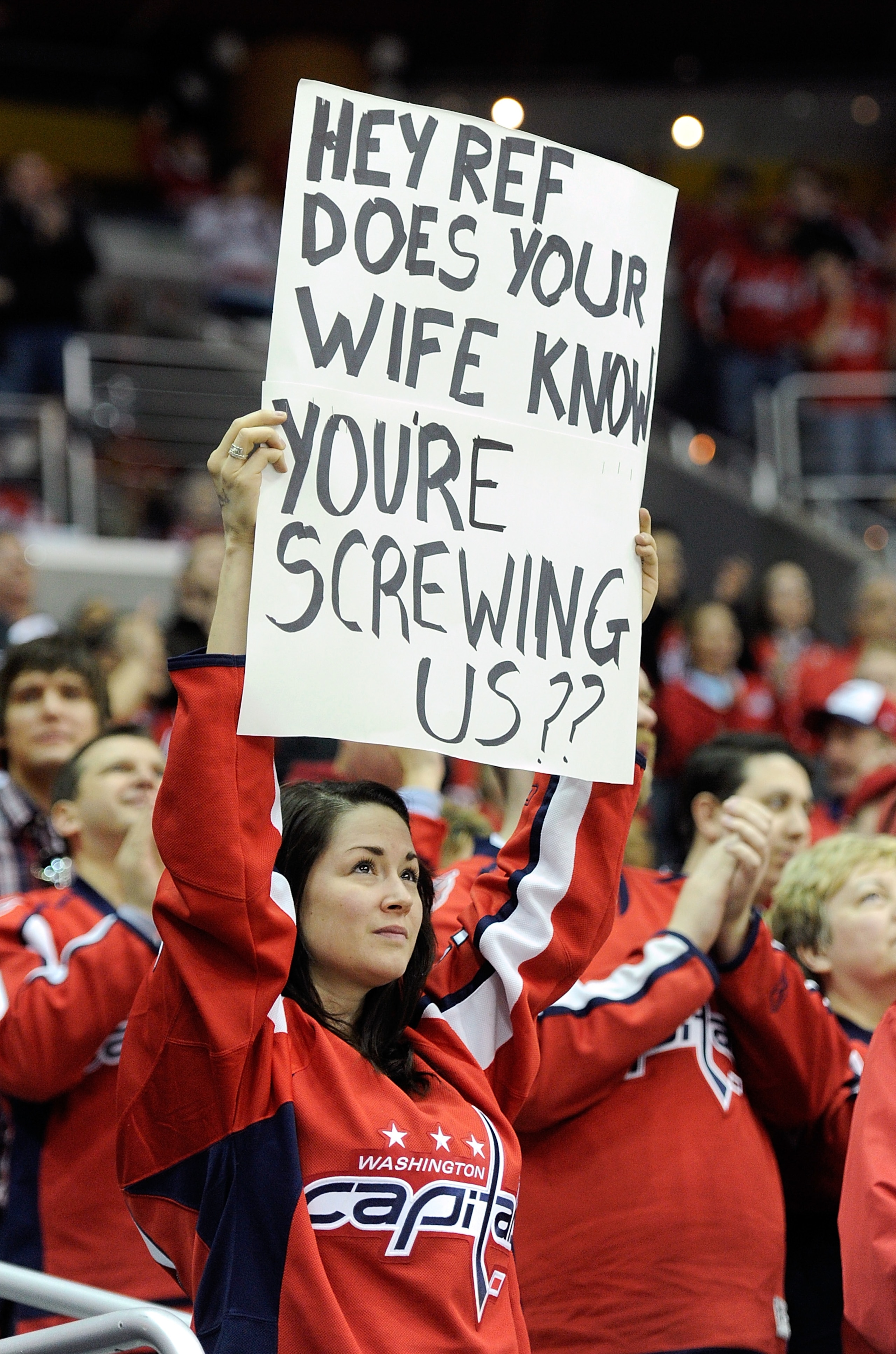 WASHINGTON, DC - FEBRUARY 06:  A fan holds up a sign during the game between the Pittsburgh Penguins and the Washington Capitals at the Verizon Center on February 6, 2011 in Washington, DC.  (Photo by Greg Fiume/Getty Images)