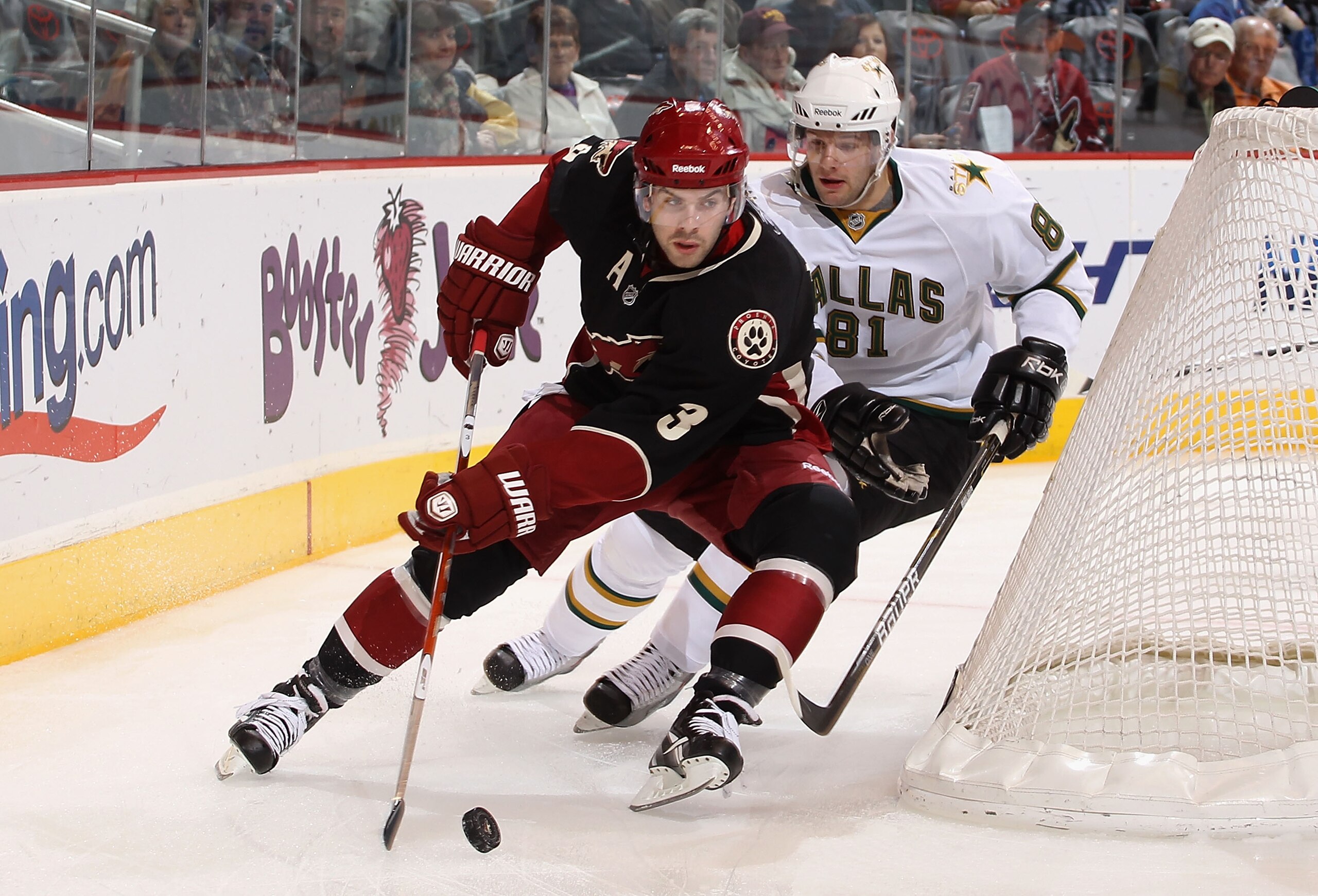 GLENDALE, AZ - MARCH 01: Keith Yandle #3 of the Phoenix Coyotes skates with the puck past Tomas Vincour #81 of the Dallas Stars during the first period of the NHL game at Jobing.com Arena on March 1, 2011 in Glendale, Arizona. (Photo by Christian Peters GLENDALE, AZ - MARCH 01: Keith Yandle #3 of the Phoenix Coyotes skates with the puck past Tomas Vincour #81 of the Dallas Stars during the first period of the NHL game at Jobing.com Arena on March 1, 2011 in Glendale, Arizona. (Photo by Christian Peters