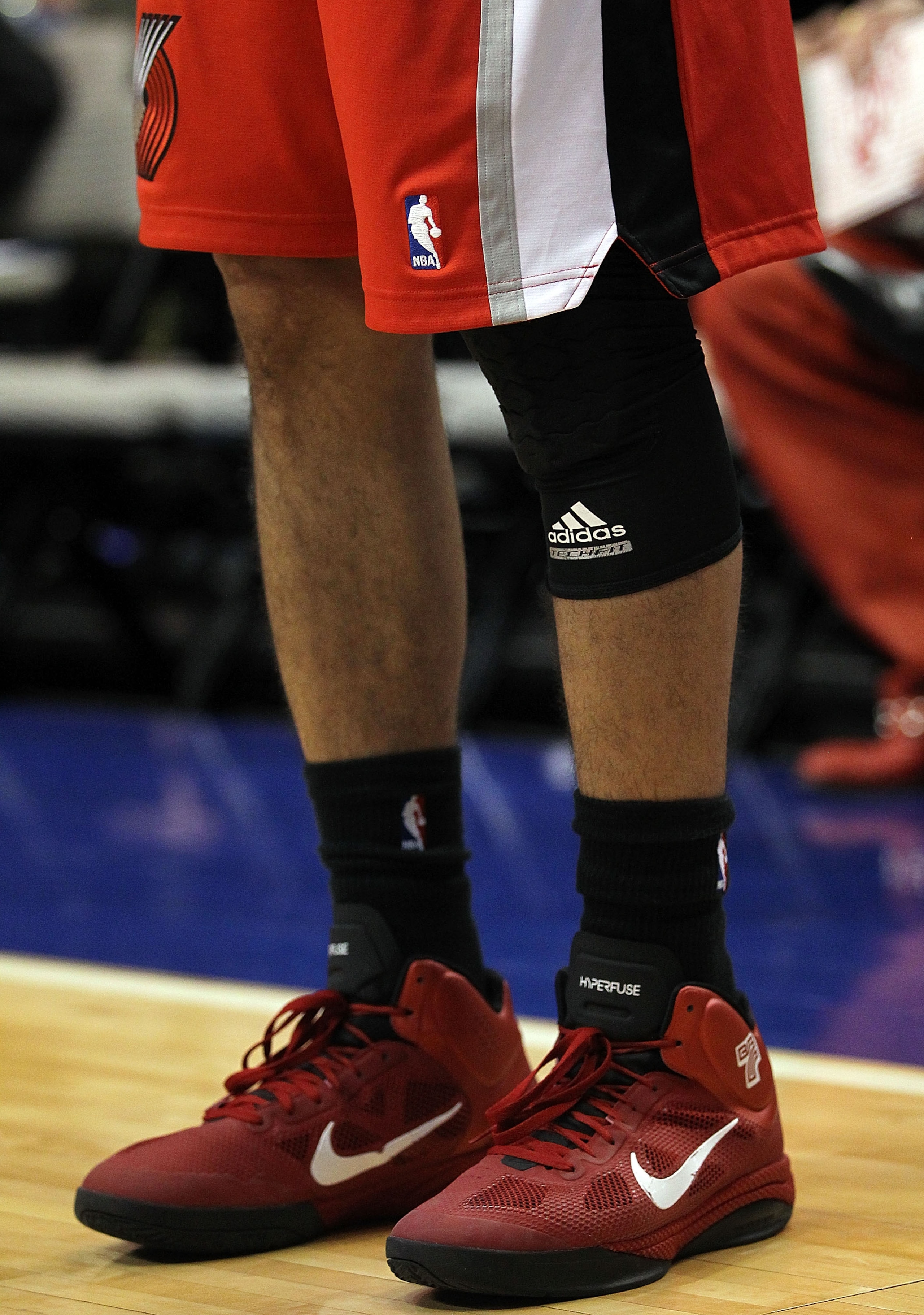 DALLAS, TX - DECEMBER 15:  A detail shot of Brandon Roy #7 of the Portland Trail Blazers at American Airlines Center on December 15, 2010 in Dallas, Texas.  NOTE TO USER: User expressly acknowledges and agrees that, by downloading and or using this photog