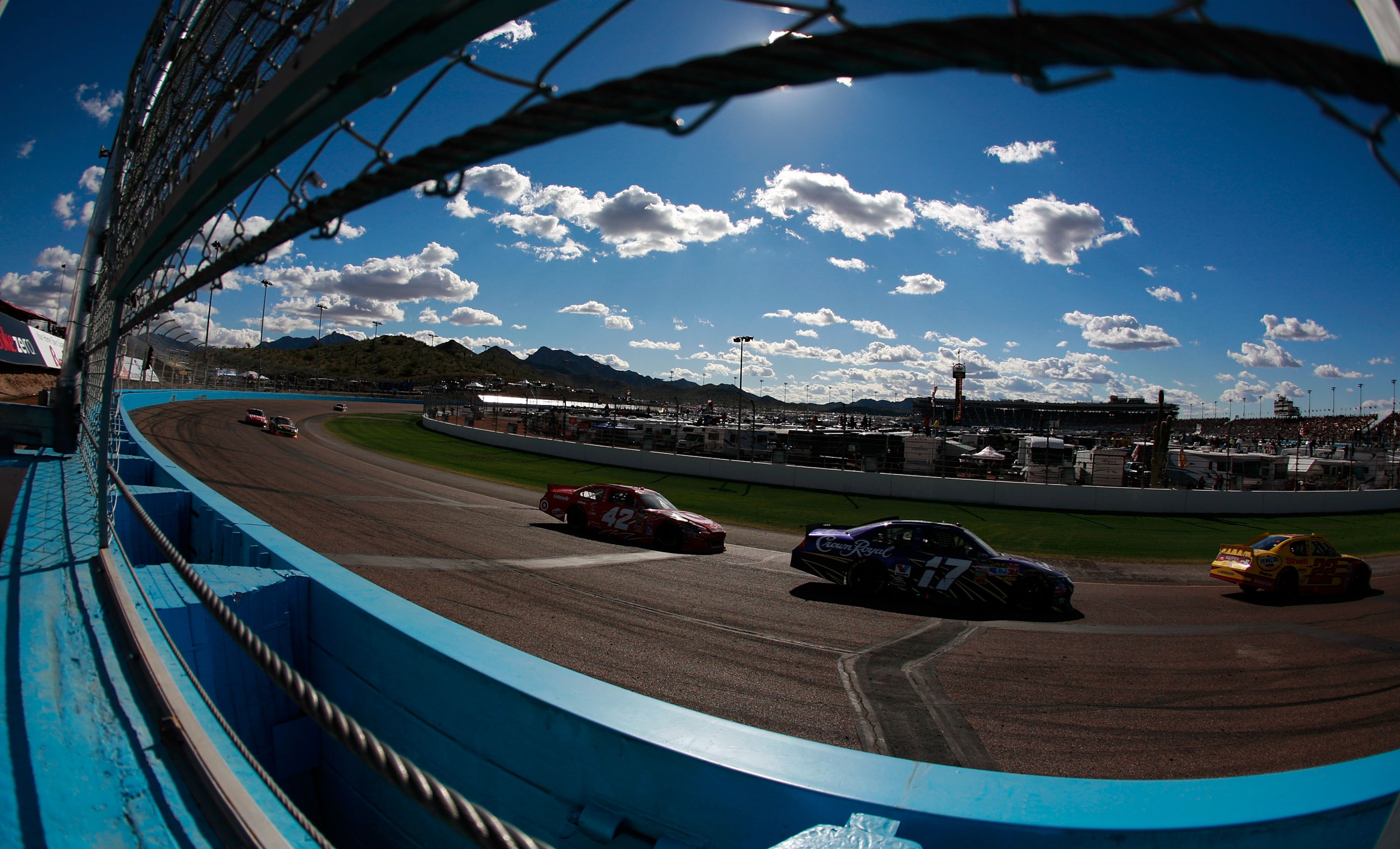 AVONDALE, AZ - FEBRUARY 27: Kurt Busch, driver of the #22 Shell/Pennzoil Dodge, leads Matt Kenseth, driver of the #17 Crown Royal Ford, and Juan Pablo Montoya, driver of the #42 Target Chevrolet, during the NASCAR Sprint Cup Series Subway Fresh Fit 500 a AVONDALE, AZ - FEBRUARY 27: Kurt Busch, driver of the #22 Shell/Pennzoil Dodge, leads Matt Kenseth, driver of the #17 Crown Royal Ford, and Juan Pablo Montoya, driver of the #42 Target Chevrolet, during the NASCAR Sprint Cup Series Subway Fresh Fit 500 a
