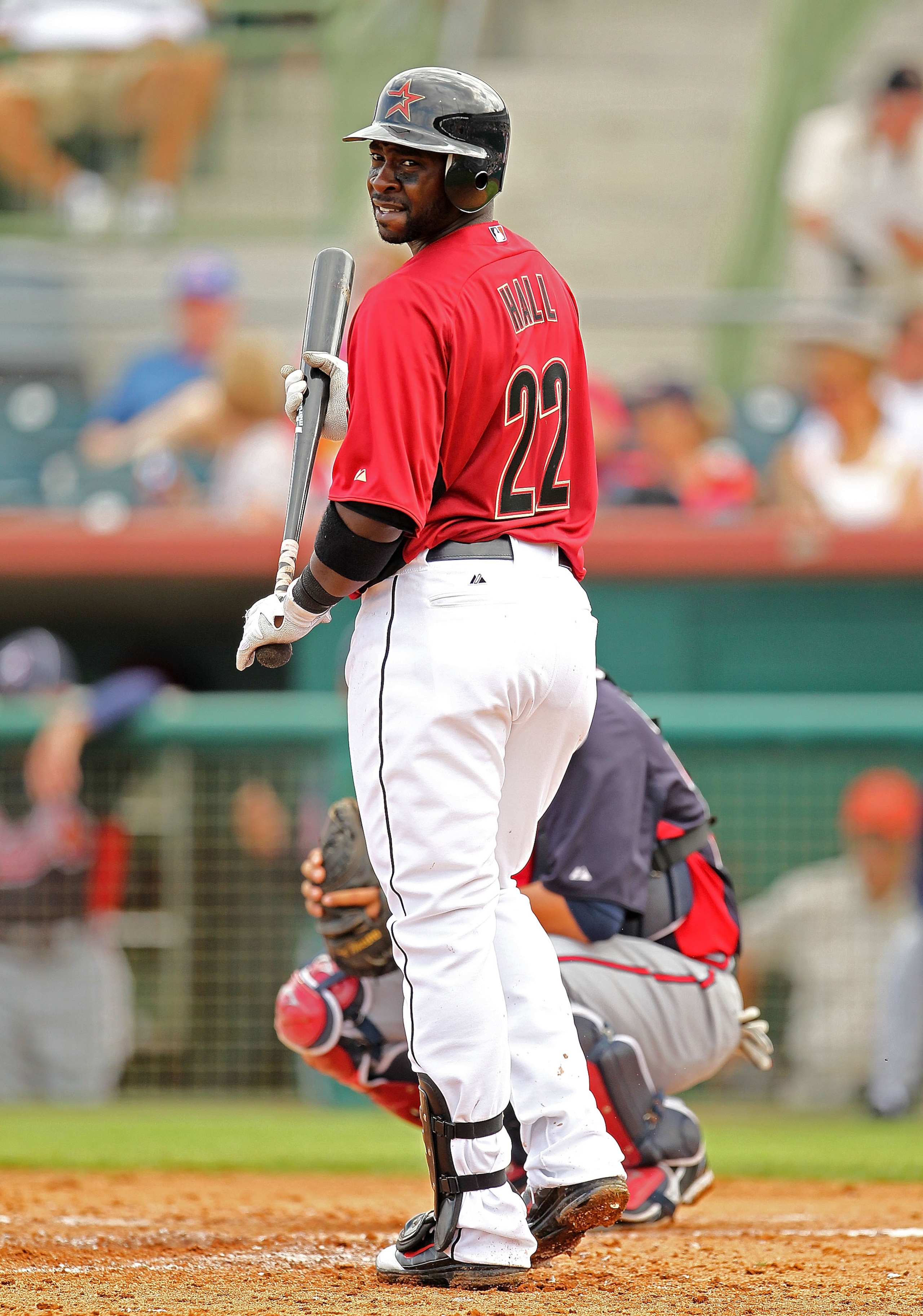 KISSIMMEE, FL - MARCH 01: Bill Hall #22 of the Houston Astros bats during a Spring Training game against the Atlanta Braves at Osceola County Stadium on March 1, 2011 in Kissimmee, Florida.  (Photo by Mike Ehrmann/Getty Images)