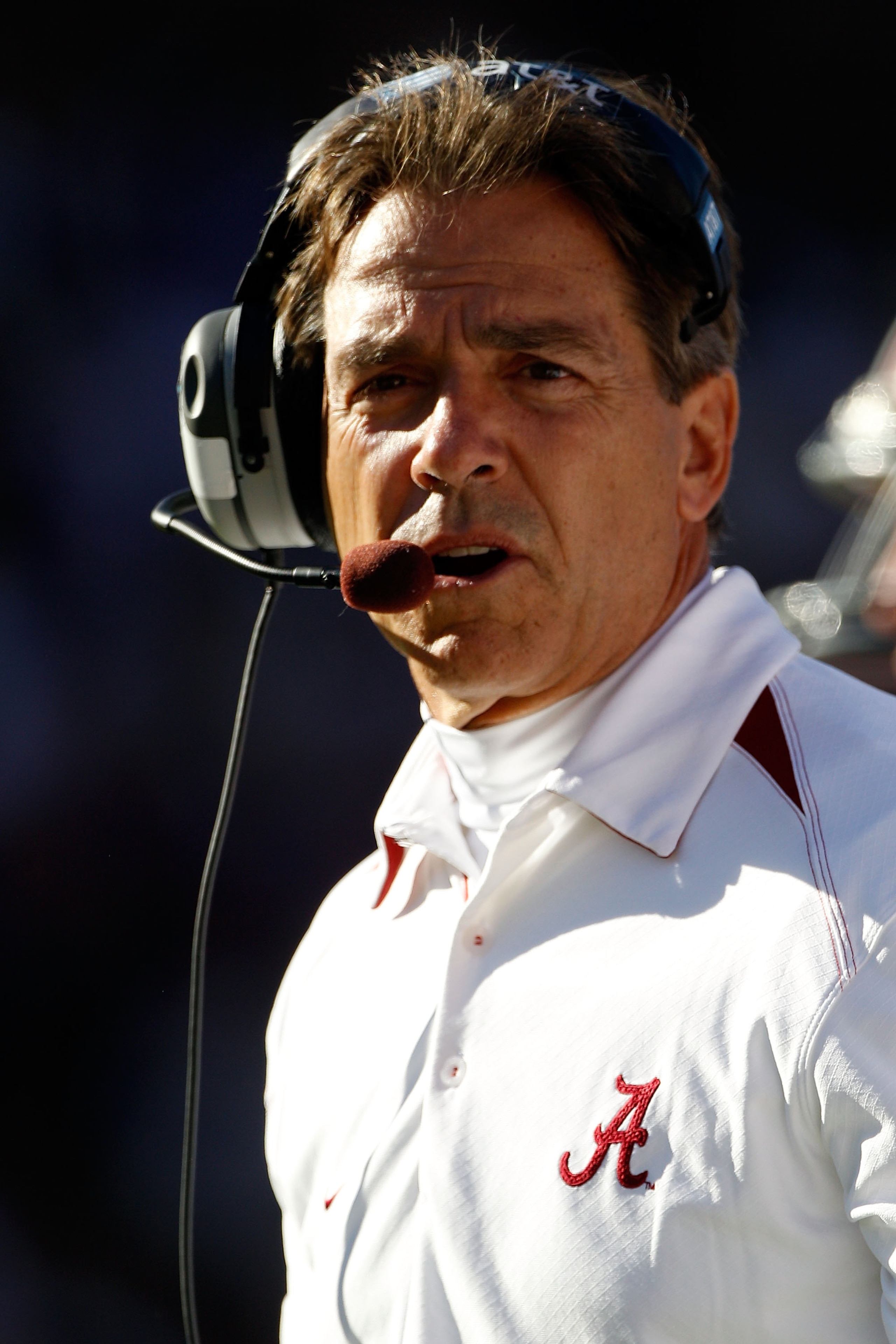 BATON ROUGE, LA - NOVEMBER 06: Head coach Nick Saban of the Alabama Crimson Tide watches a play during the game against the Louisiana State University Tigers at Tiger Stadium on November 6, 2010 in Baton Rouge, Louisiana. (Photo by Chris Graythen/Getty BATON ROUGE, LA - NOVEMBER 06: Head coach Nick Saban of the Alabama Crimson Tide watches a play during the game against the Louisiana State University Tigers at Tiger Stadium on November 6, 2010 in Baton Rouge, Louisiana. (Photo by Chris Graythen/Getty