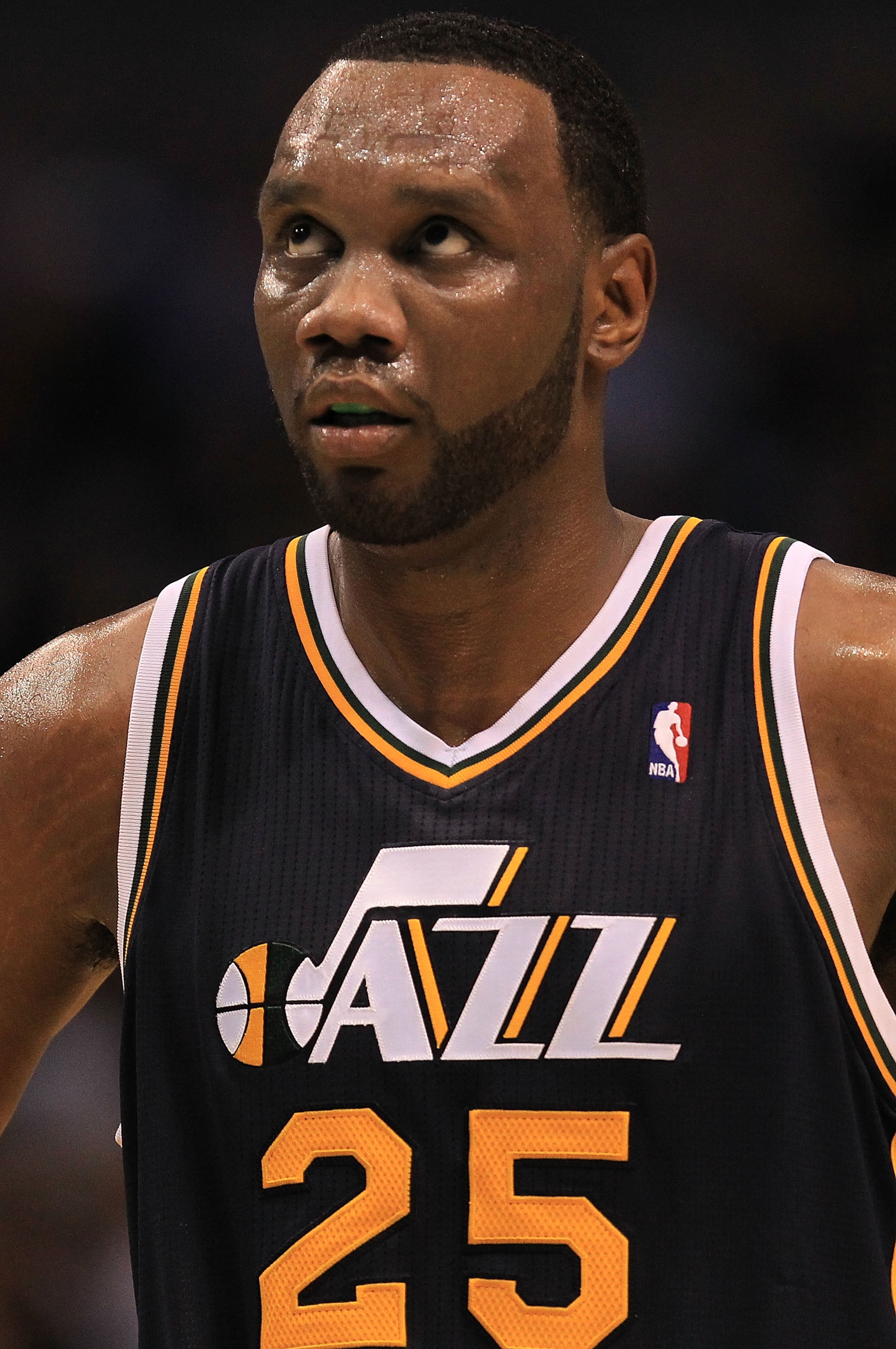 DALLAS, TX - FEBRUARY 23:  Forward Al Jefferson #25 of the Utah Jazz at American Airlines Center on February 23, 2011 in Dallas, Texas.  NOTE TO USER: User expressly acknowledges and agrees that, by downloading and or using this photograph, User is consen
