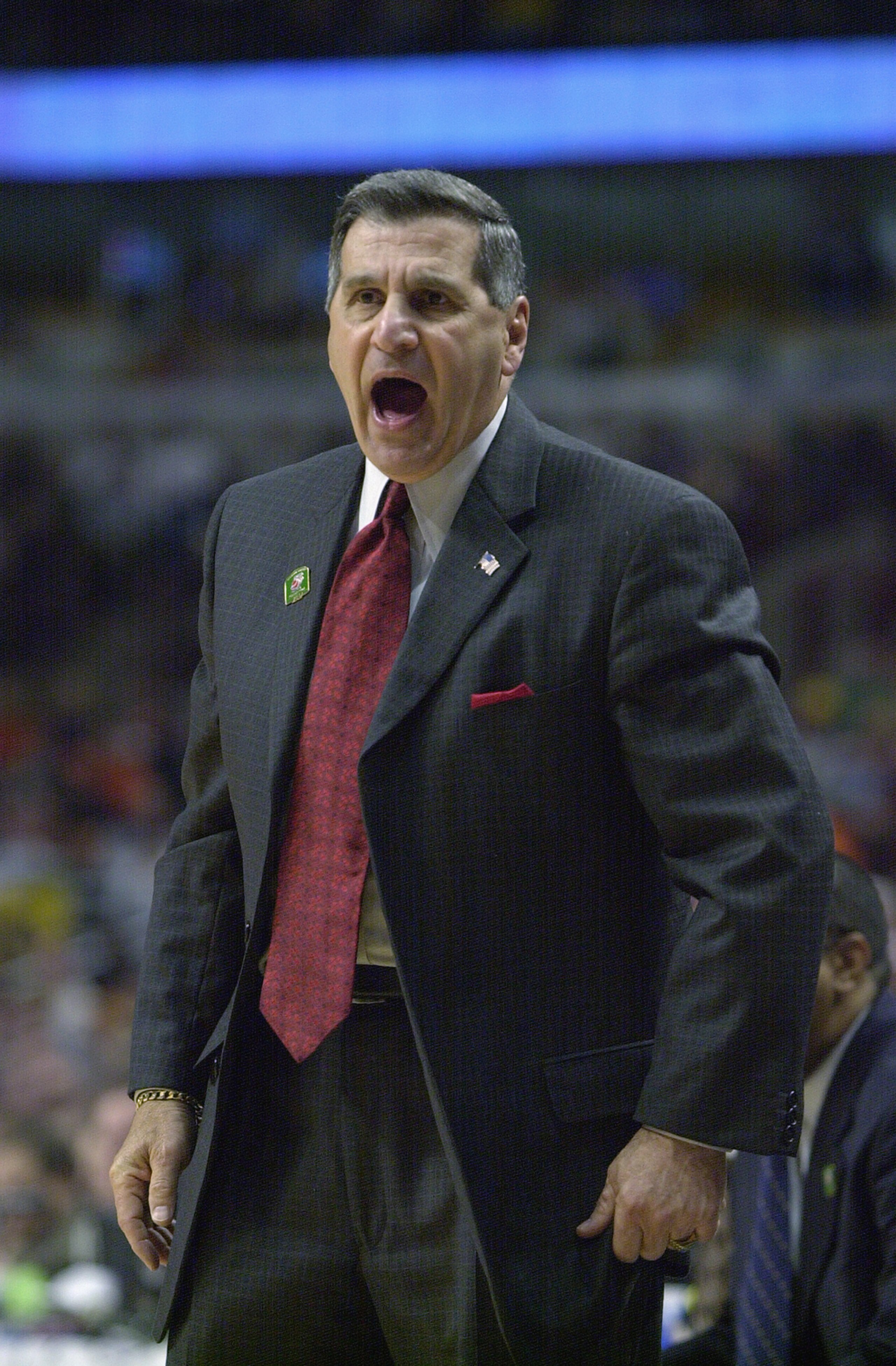 CHICAGO - MARCH 17:  Head coach Jim Harrick of the Georgia Bulldogs yells from the sidelines during the second round of the 2002 NCAA Division I Men's Basketball Tournament against the Southern Illinois Salukis on March 17, 2002 at United Center in Chicag