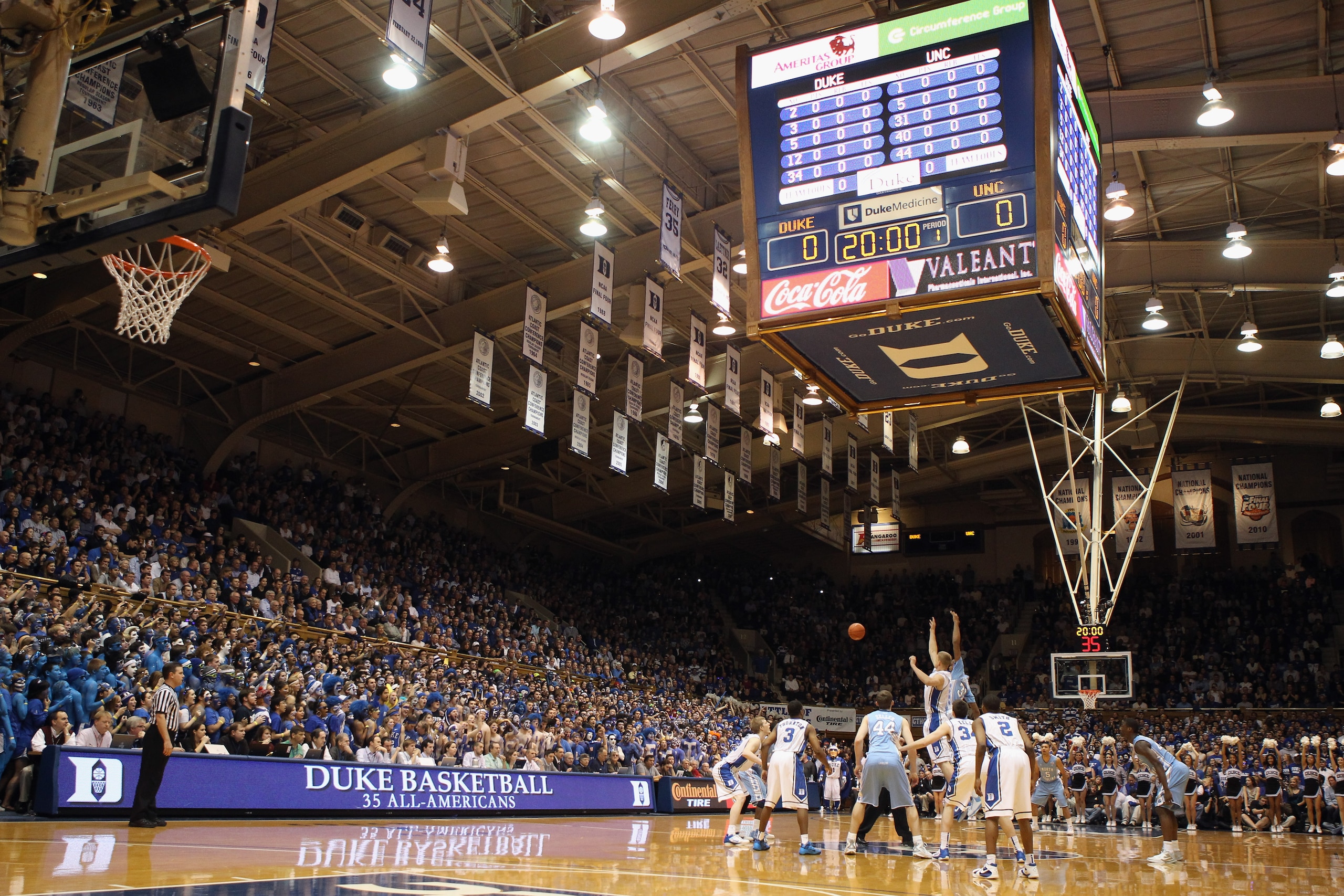 DURHAM, NC - FEBRUARY 09:  A general view of the tip off between the North Carolina Tar Heels and the Duke Blue Devils during their game at Cameron Indoor Stadium on February 9, 2011 in Durham, North Carolina.  (Photo by Streeter Lecka/Getty Images)