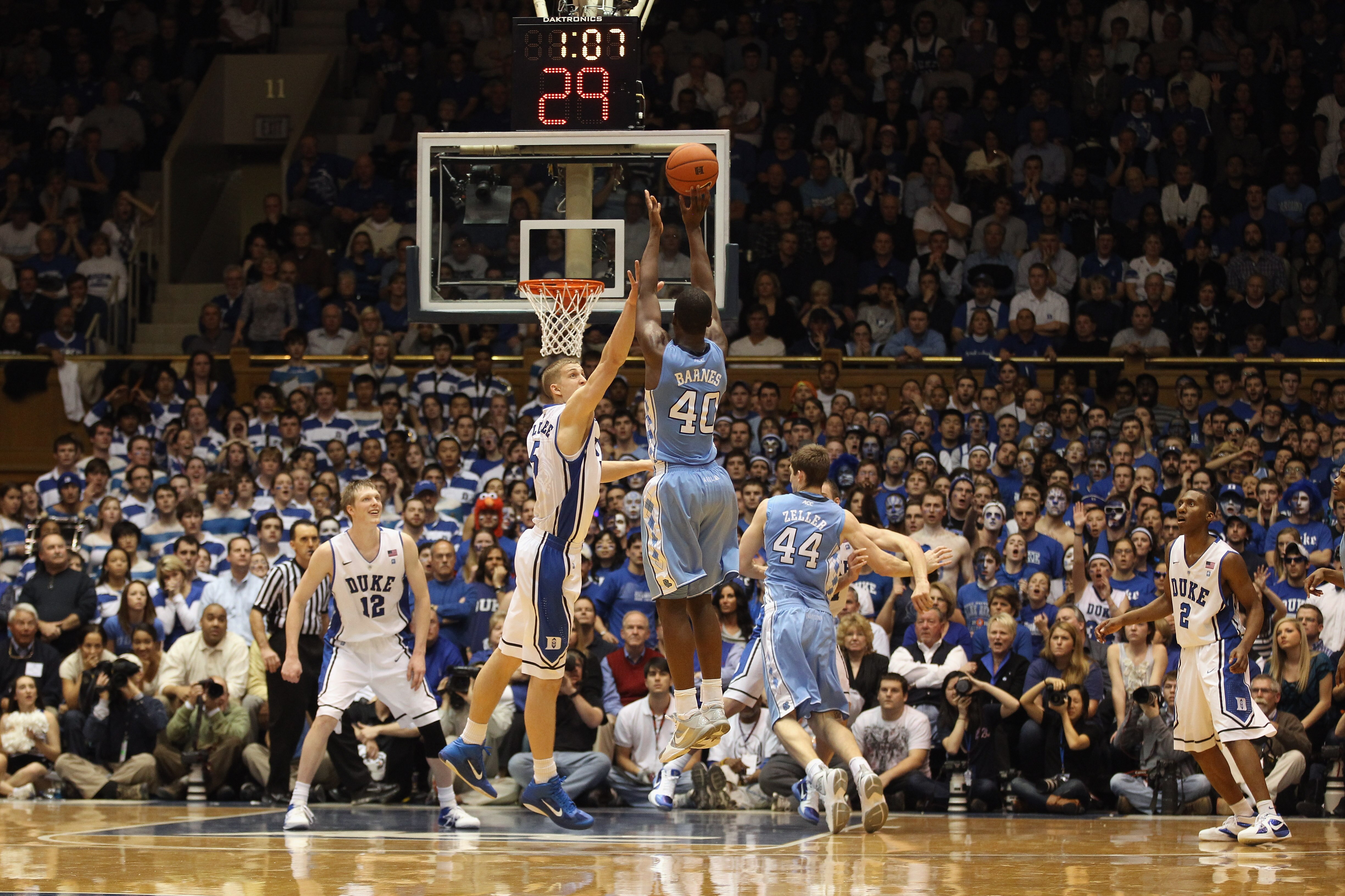DURHAM, NC - FEBRUARY 09:  Harrison Barnes #40 of the North Carolina Tar Heels against the Duke Blue Devils during their game at Cameron Indoor Stadium on February 9, 2011 in Durham, North Carolina.  (Photo by Streeter Lecka/Getty Images)