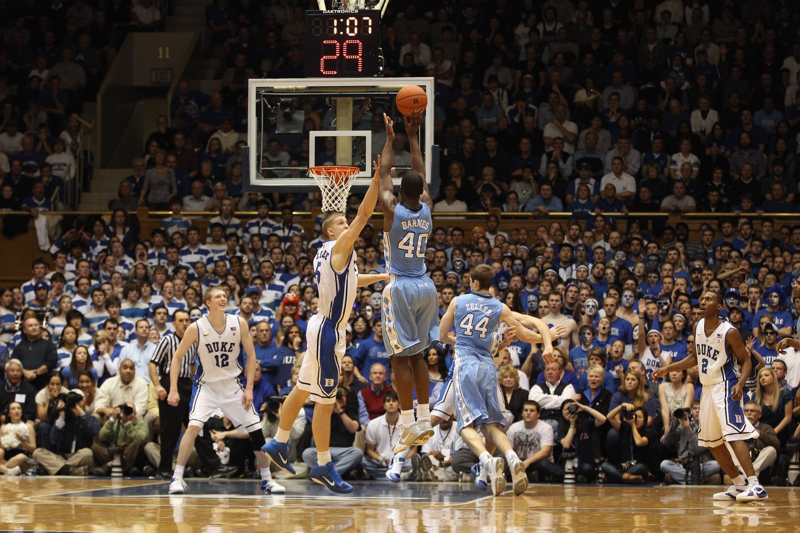 DURHAM, NC - FEBRUARY 09:  Harrison Barnes #40 of the North Carolina Tar Heels against the Duke Blue Devils during their game at Cameron Indoor Stadium on February 9, 2011 in Durham, North Carolina.  (Photo by Streeter Lecka/Getty Images)