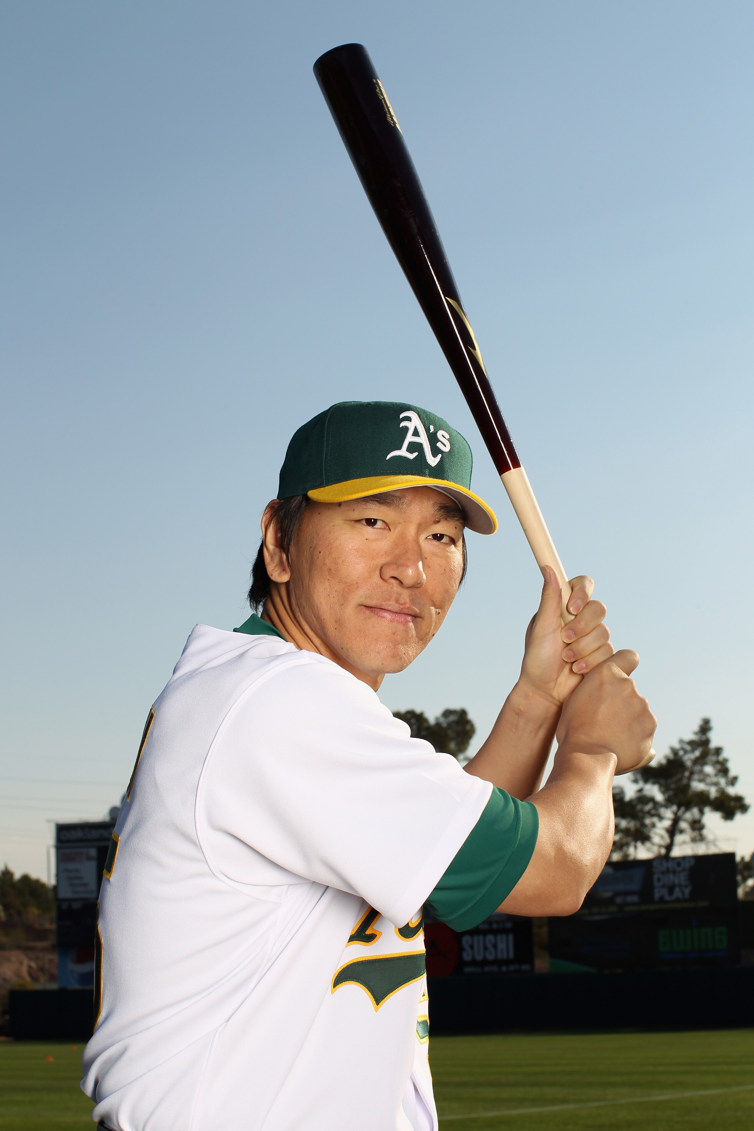 PHOENIX, AZ - FEBRUARY 24:  Hideki Matsui i#55 of the Oakland Athletics poses for a portrait during media photo day at Phoenix Municipal Stadium on February 24, 2011 in Phoenix, Arizona.  (Photo by Ezra Shaw/Getty Images)
