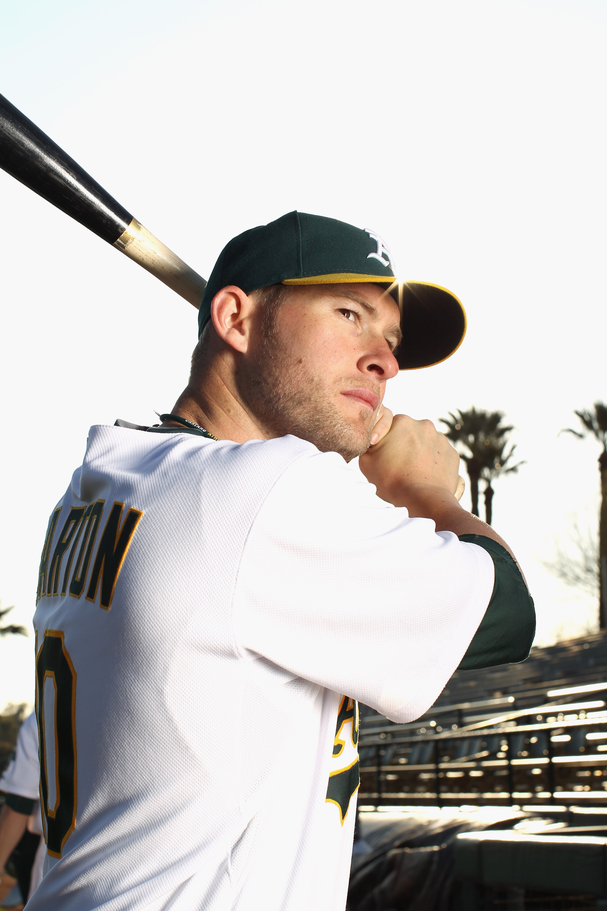PHOENIX, AZ - FEBRUARY 24:  Daric Barton #10 of the Oakland Athletics poses for a portrait during media photo day at Phoenix Municipal Stadium on February 24, 2011 in Phoenix, Arizona.  (Photo by Ezra Shaw/Getty Images)