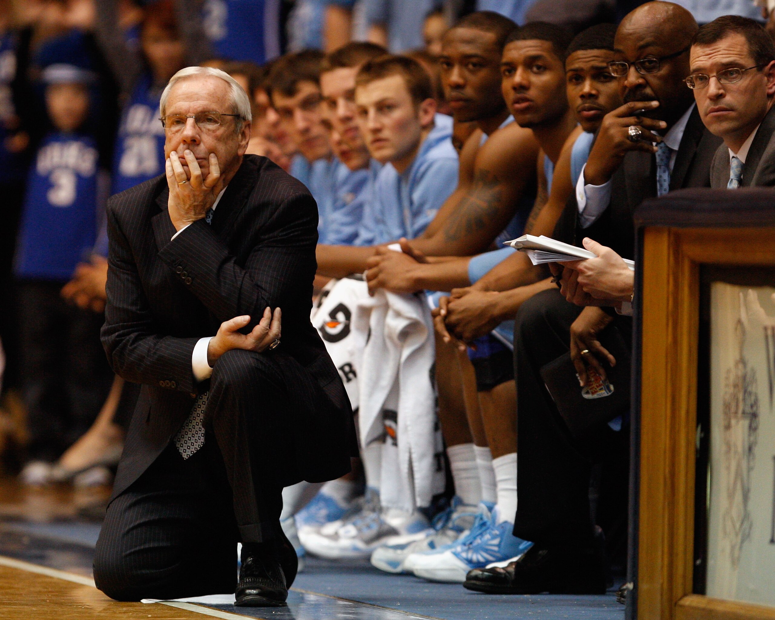 DURHAM, NC - FEBRUARY 09:  Head coach Roy Williams of the North Carolina Tar Heels against the Duke Blue Devils during their game at Cameron Indoor Stadium on February 9, 2011 in Durham, North Carolina.  (Photo by Streeter Lecka/Getty Images)