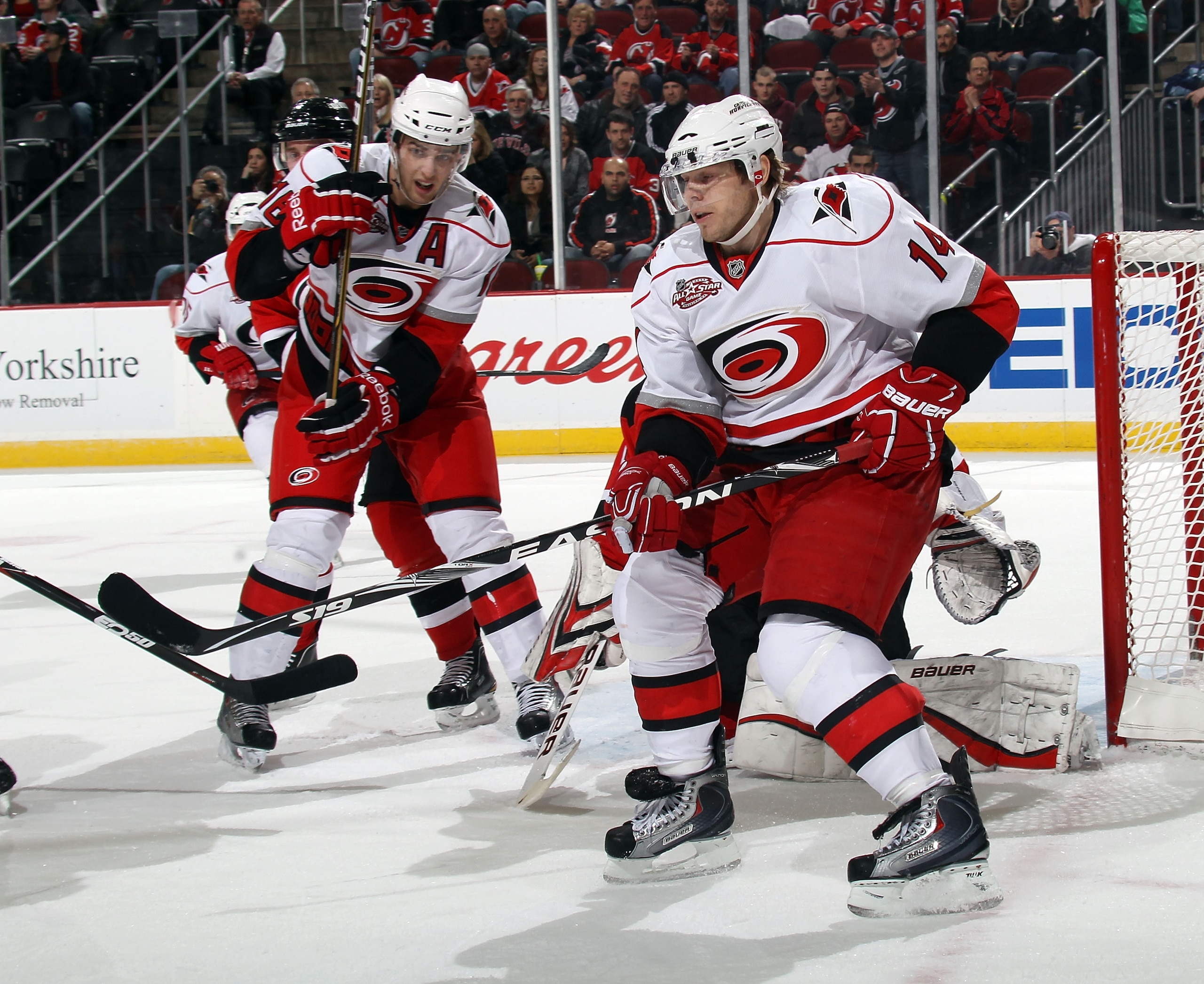 NEWARK, NJ - FEBRUARY 16:  Sergei Samsonov #14 of the Carolina Hurricanes skates against the New Jersey Devils at the Prudential Center on February 16, 2011 in Newark, New Jersey.  (Photo by Bruce Bennett/Getty Images)