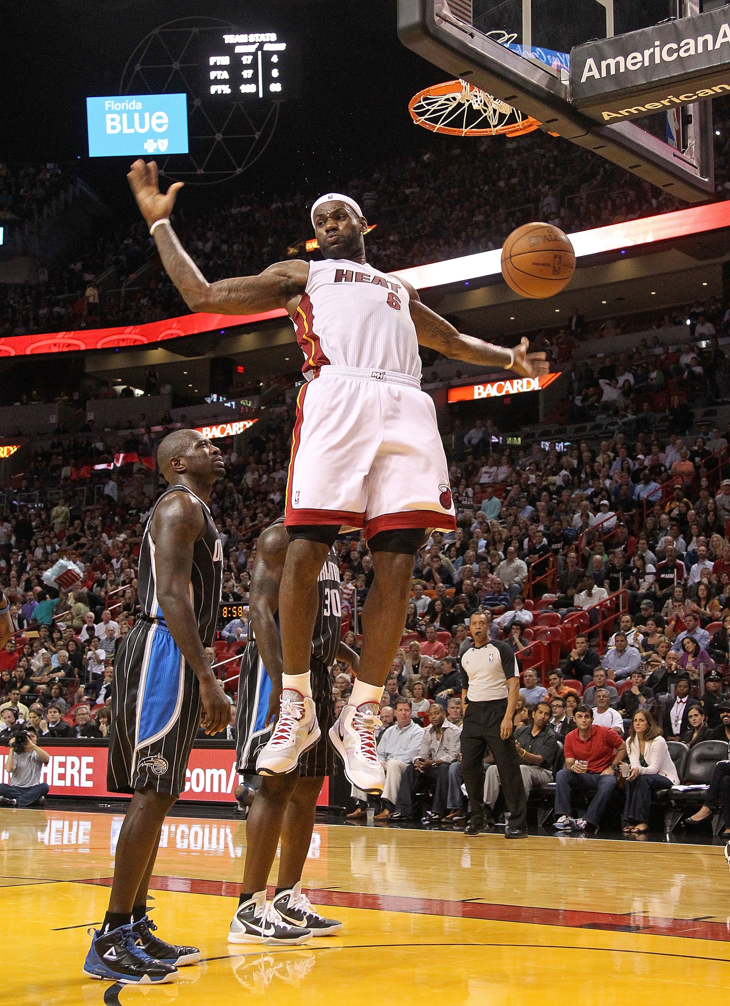 MIAMI, FL - MARCH 03: LeBron James #6 of the Miami Heat dunks the ball during a game against the Orlando Magic at American Airlines Arena on March 3, 2011 in Miami, Florida. NOTE TO USER: User expressly acknowledges and agrees that, by downloading and/or MIAMI, FL - MARCH 03: LeBron James #6 of the Miami Heat dunks the ball during a game against the Orlando Magic at American Airlines Arena on March 3, 2011 in Miami, Florida. NOTE TO USER: User expressly acknowledges and agrees that, by downloading and/or