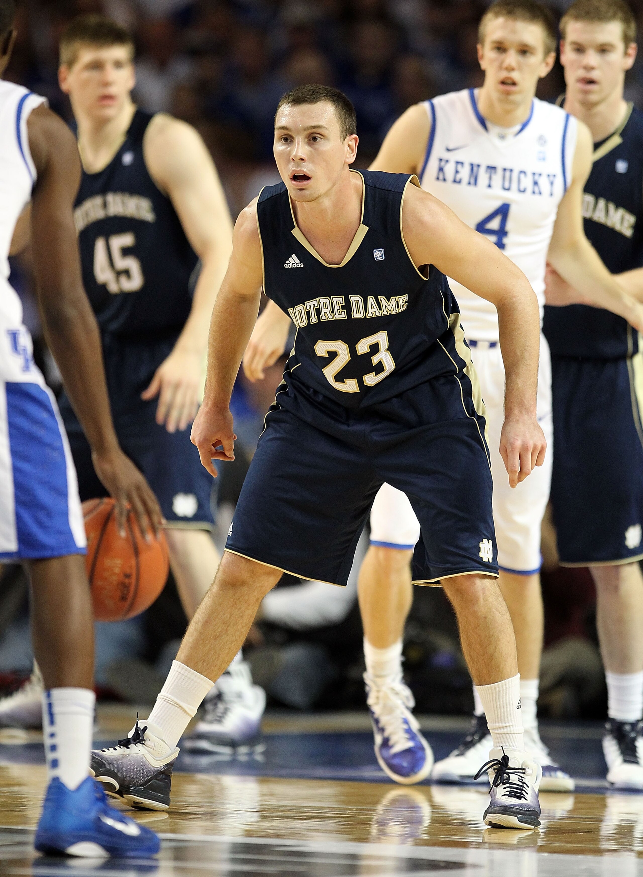 LOUISVILLE, KY - DECEMBER 08:  Ben Hansbrough #23 of the Notre Dame Fighting Irishplays defense during the game against the Kentucky Wildcats in the 2010 DIRECTV SEC/BIG EAST Invitational at Freedom Hall on December 8, 2010 in Louisville, Kentucky.  (Phot
