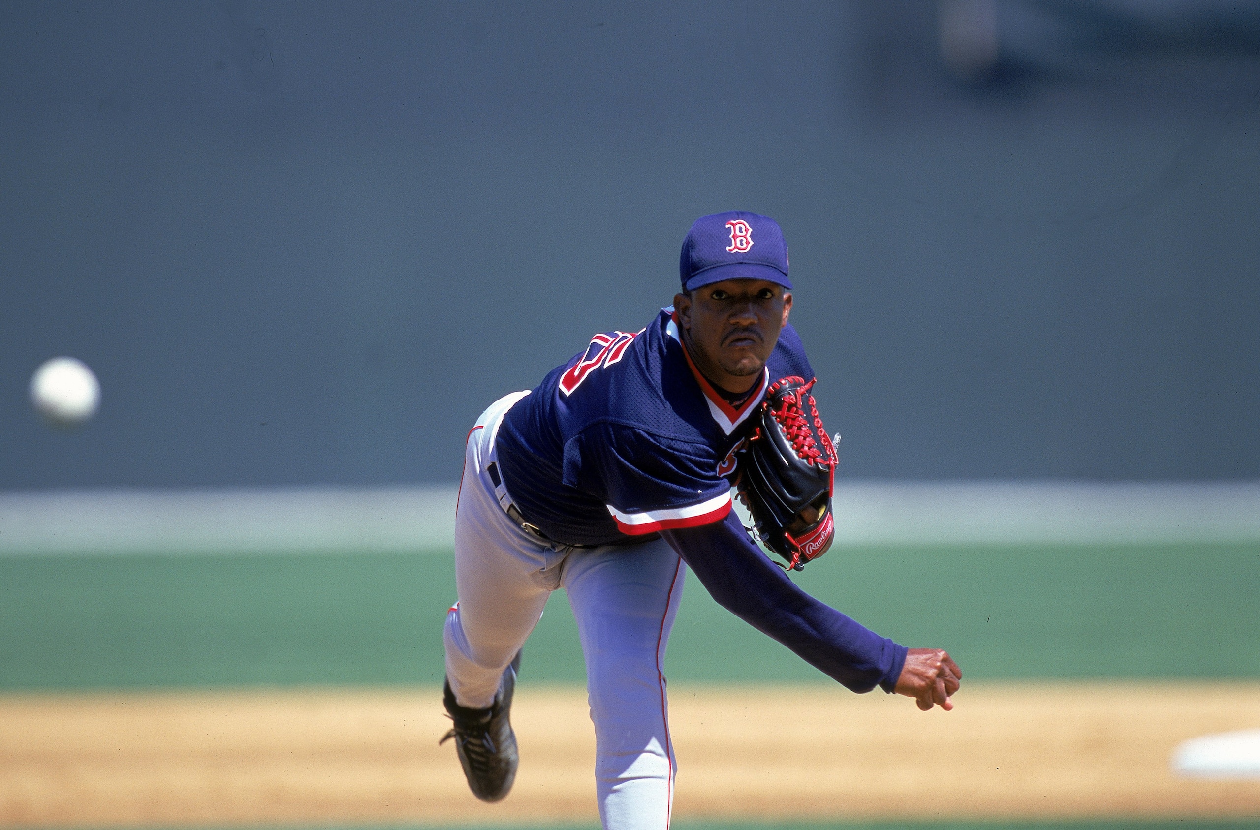 6 Mar 2000: Pedro Martinez #45 of the Boston Red Sox winds back to pitch the ball during the Spring Training Game against the Texas Rangers at Charlotte County Stadium in Port Charlotte , Florida.