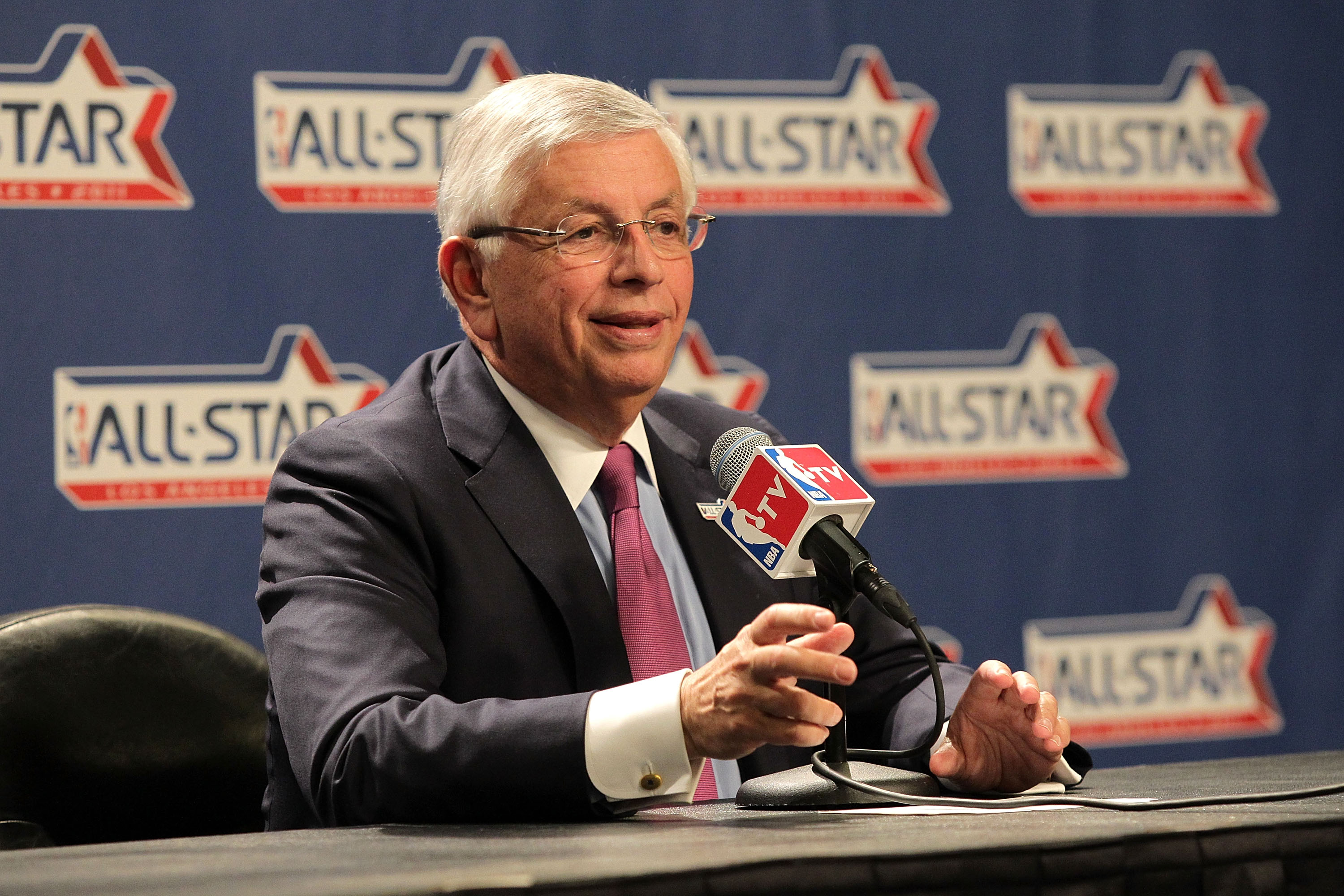 LOS ANGELES, CA - FEBRUARY 19: NBA Commissioner David Stern addresses the media before the start of NBA All-Star Saturday Night at Staples Center on February 19, 2011 in Los Angeles, California. (Photo by Noel Vasquez/Getty Images)