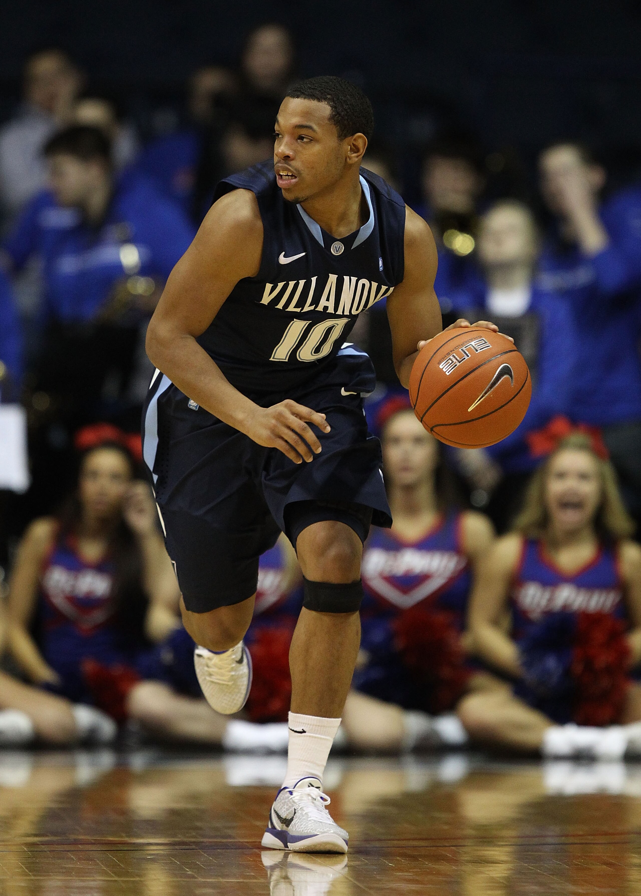 ROSEMONT, IL - FEBRUARY 19: Corey Fisher #10 of the Villanova Wildcats brings the ball up the court against the DePaul Blue Demons at the Allstate Arena on February 19, 2011 in Rosemont, Illinois. Villanova defeated DePaul 77-75 in overtime. (Photo by Jon