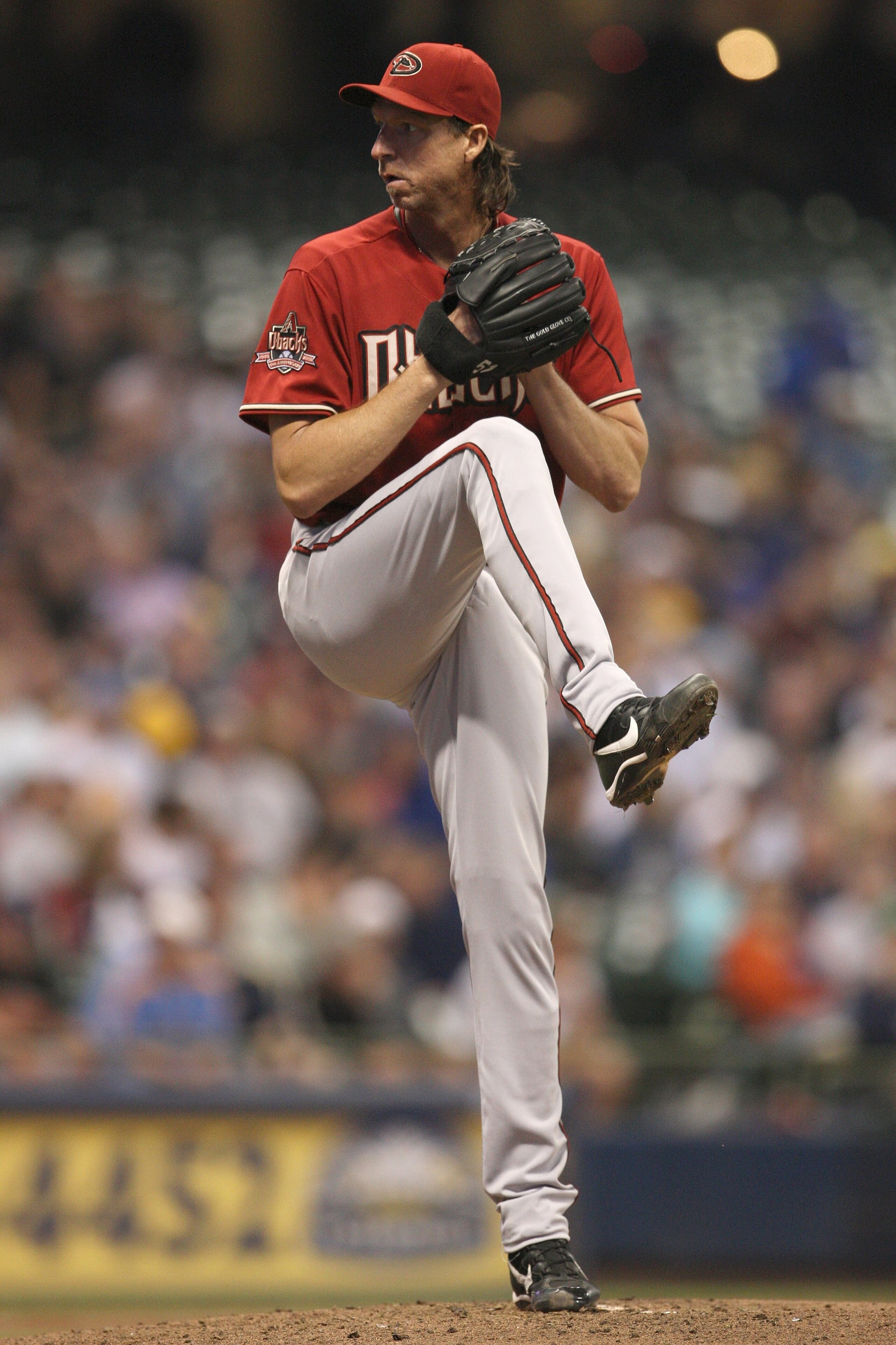 MILWAUKEE - JUNE 03: Pitcher Randy Johnson #51 of the Arizona Diamondbacks delivers a pitch against the Milwaukee Brewers on June 3, 2008 at Miller Park in Milwaukee, Wisconsin. The Brewers defeated the Diamondbacks 7-1. (Photo by Jonathan Daniel/Getty Im