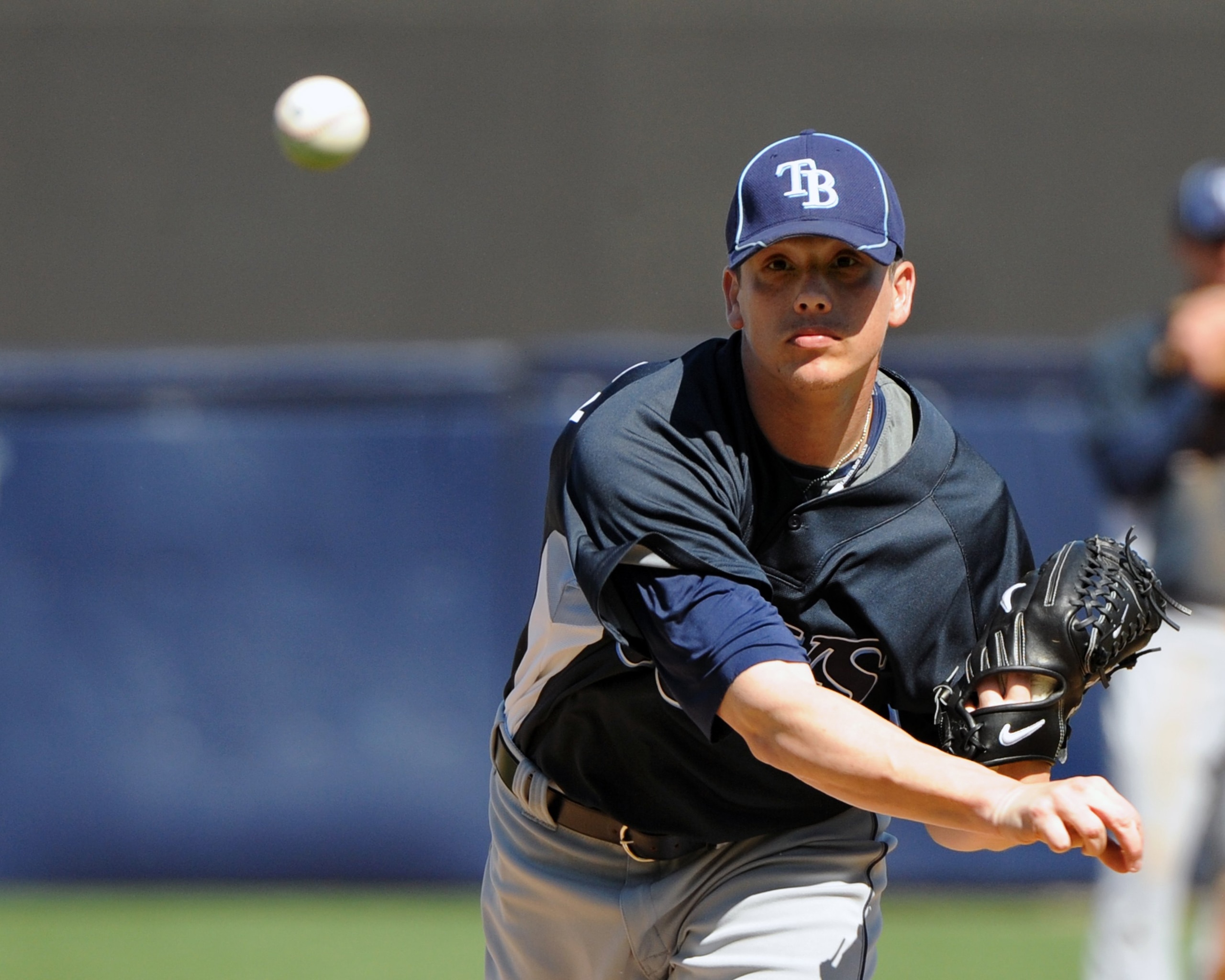 TAMPA, FL - MARCH 5: Pitcher Jeremy Hellickson #58 of the Tampa Bay Rays throws in relief against the New York Yankees March 5, 2010 at the George M. Steinbrenner  Field in Tampa, Florida. (Photo by Al Messerschmidt/Getty Images)