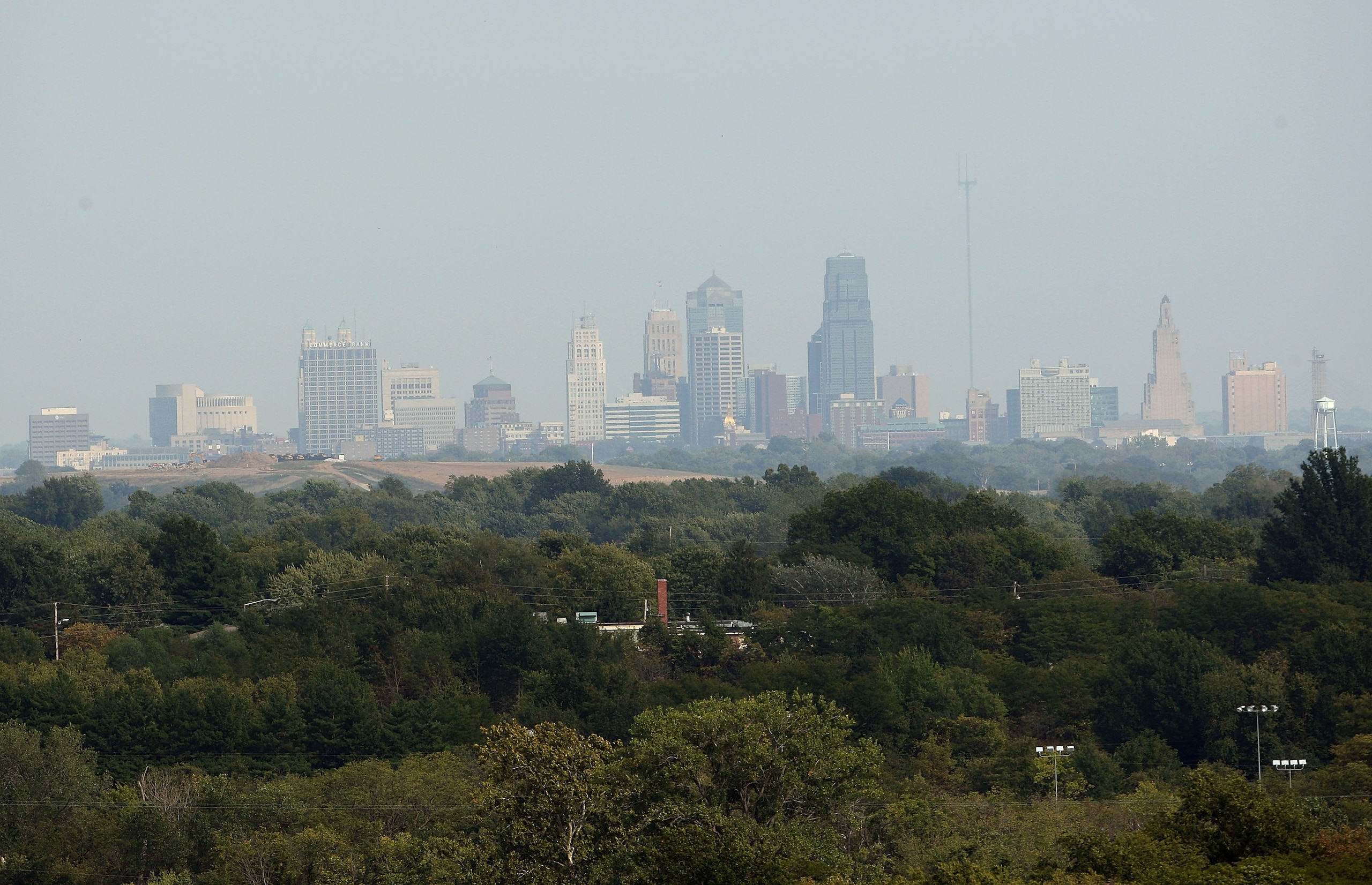 KANSAS CITY, KS - SEPTEMBER 29:  A general view of downtown Kansas City is seen from the roof of the grandstands of the Kansas Speedway during the NASCAR Busch Series Yellow Transportation 300 at Kansas Speedway on September 29, 2007 in Kansas City, Kansa