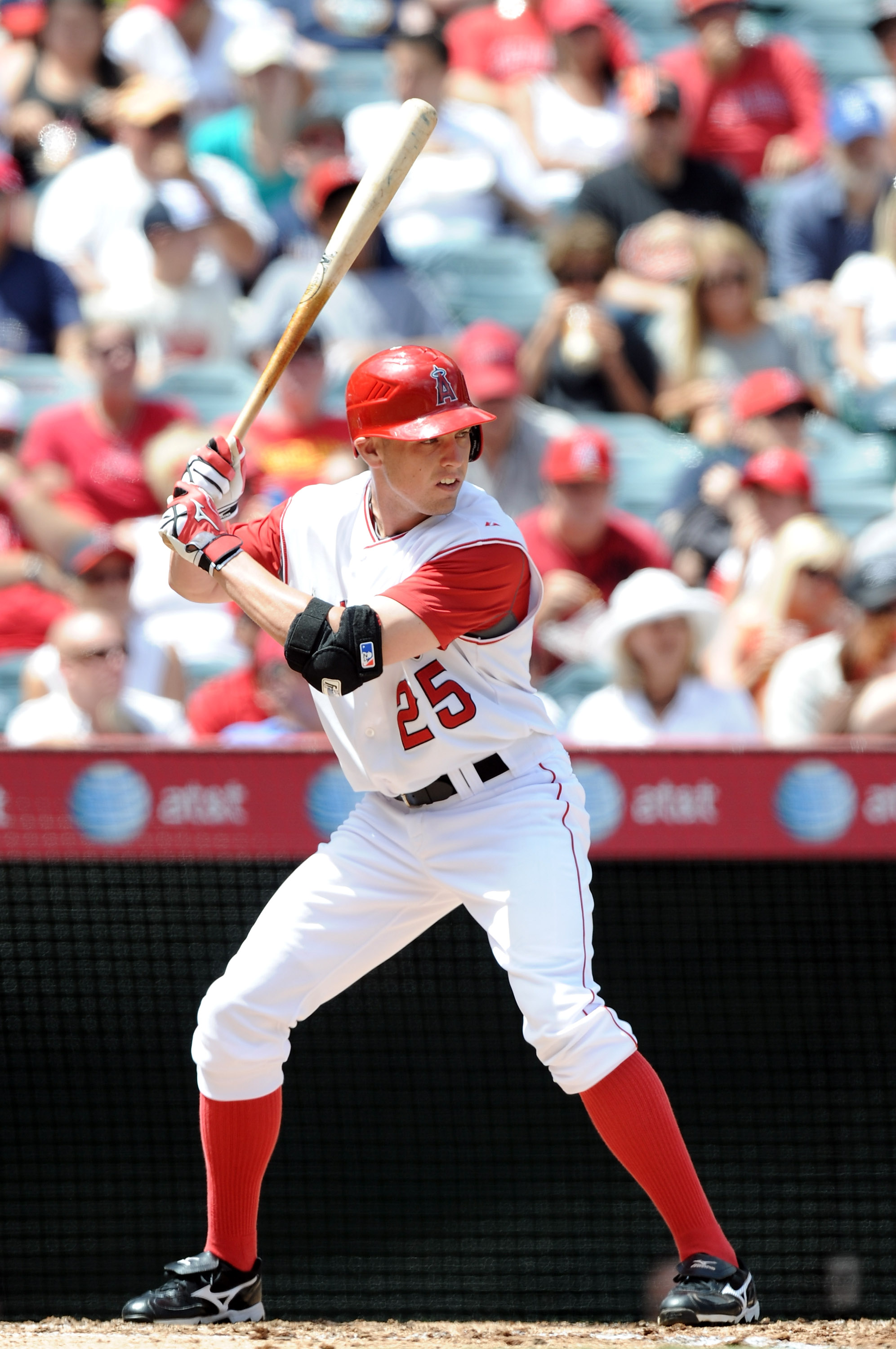 ANAHEIM, CA - AUGUST 29:  Peter Bourjos #25 of the Los Angeles Angels of Anaheim at bat against the Baltimore Orioles at Angel Stadium on August 29, 2010 in Anaheim, California.  (Photo by Harry How/Getty Images)